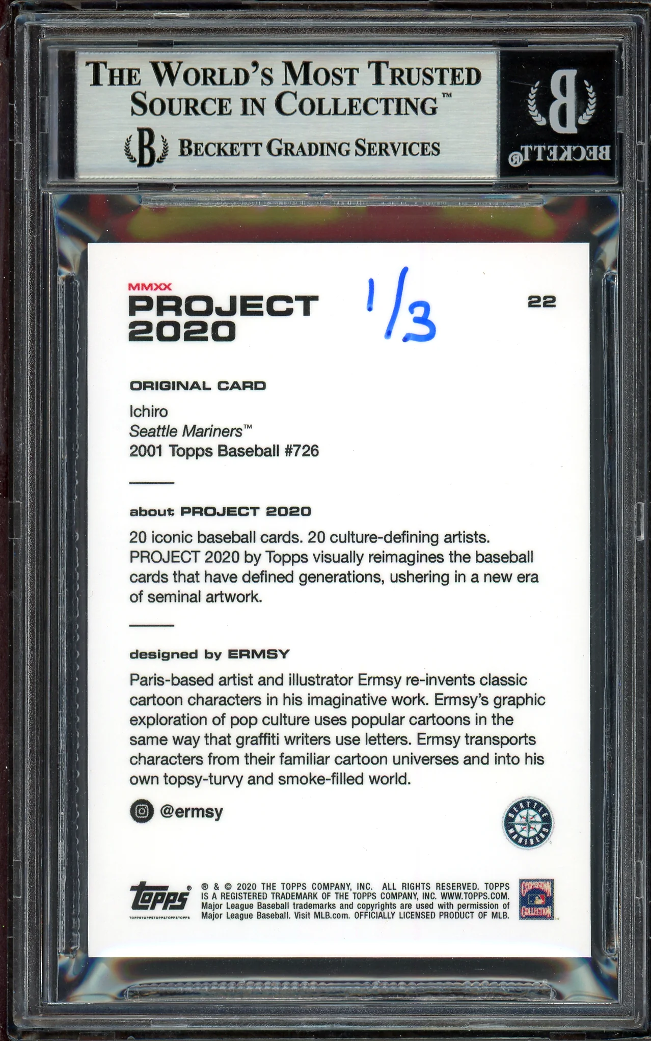 Ichiro Suzuki Autographed Topps Project 2020 Ermsy Card #22 Seattle Mariners Gold #1/3 Beckett BAS #13713748 - Image 2