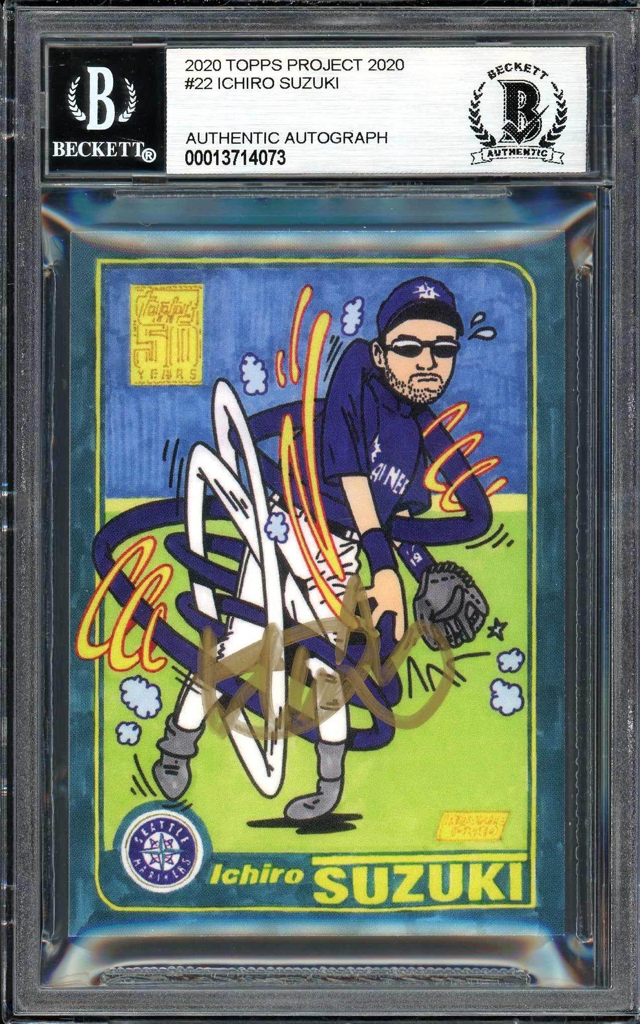 Ichiro Suzuki Autographed Topps Project 2020 Ermsy Card #22 Seattle Mariners Gold #2/3 Beckett BAS #13714073