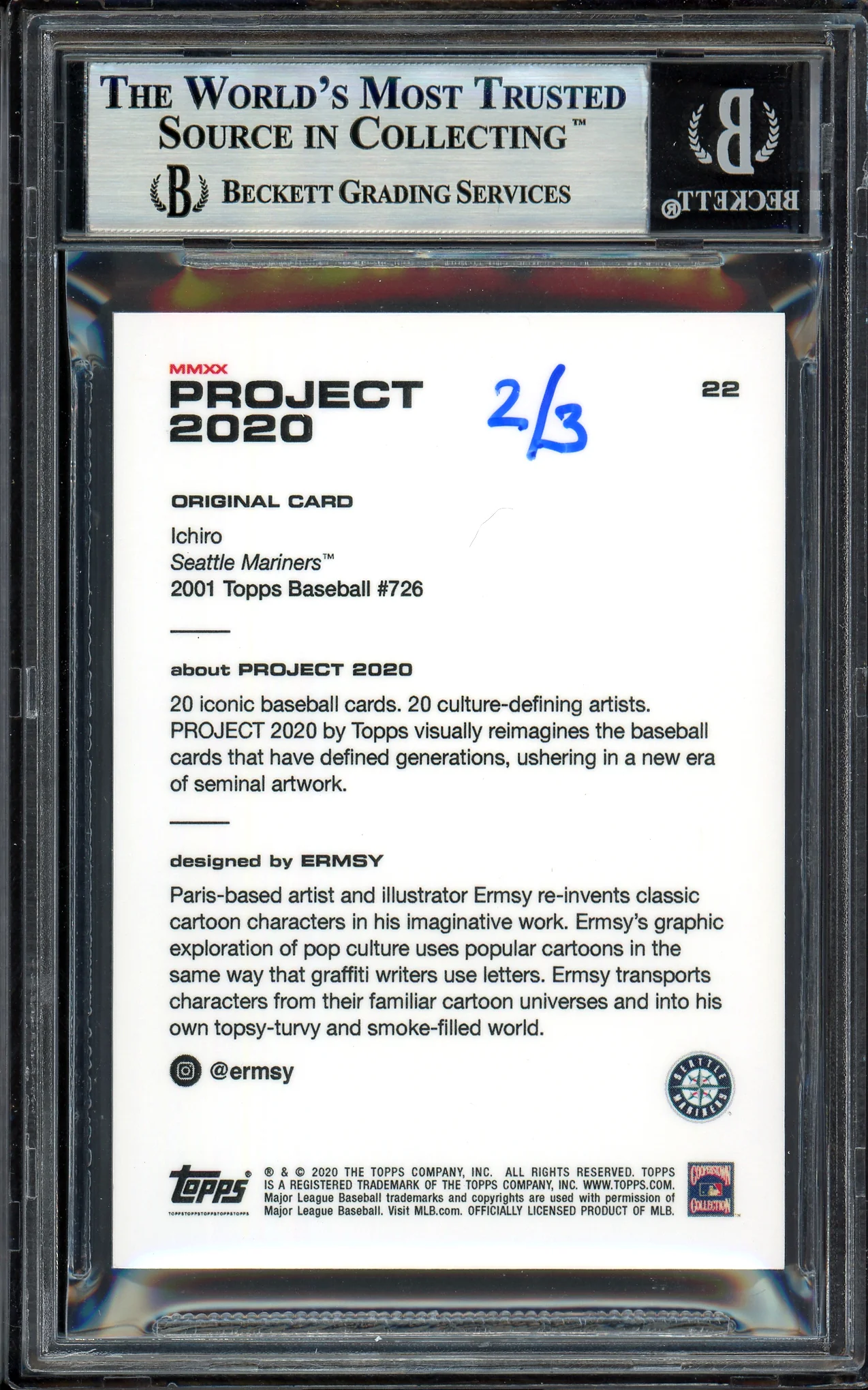 Ichiro Suzuki Autographed Topps Project 2020 Ermsy Card #22 Seattle Mariners Gold #2/3 Beckett BAS #13714073 - Image 2