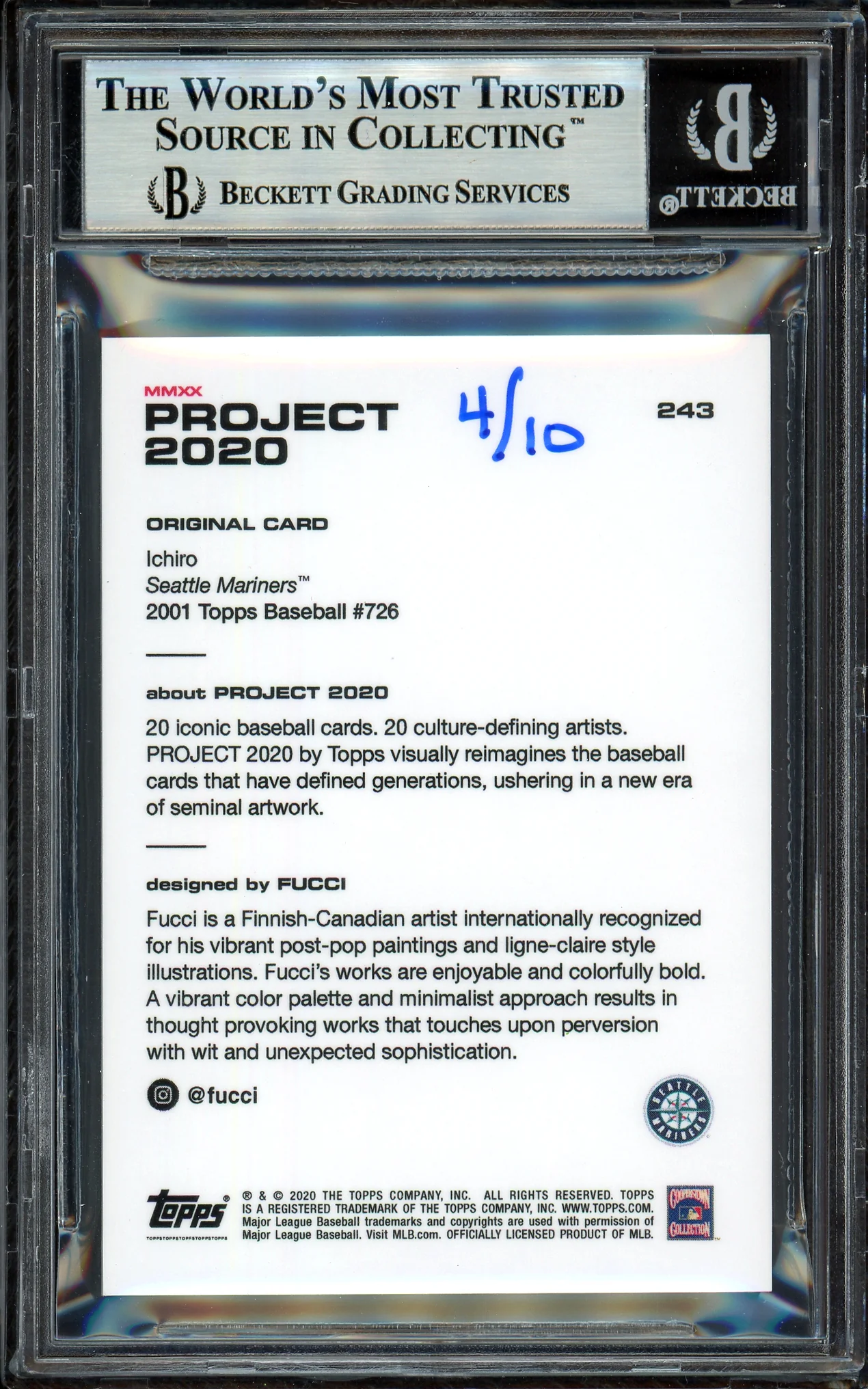 Ichiro Suzuki Autographed Topps Project 2020 Fucci Card #243 Seattle Mariners Gold #/10 Beckett BAS Stock #201126 - Image 2