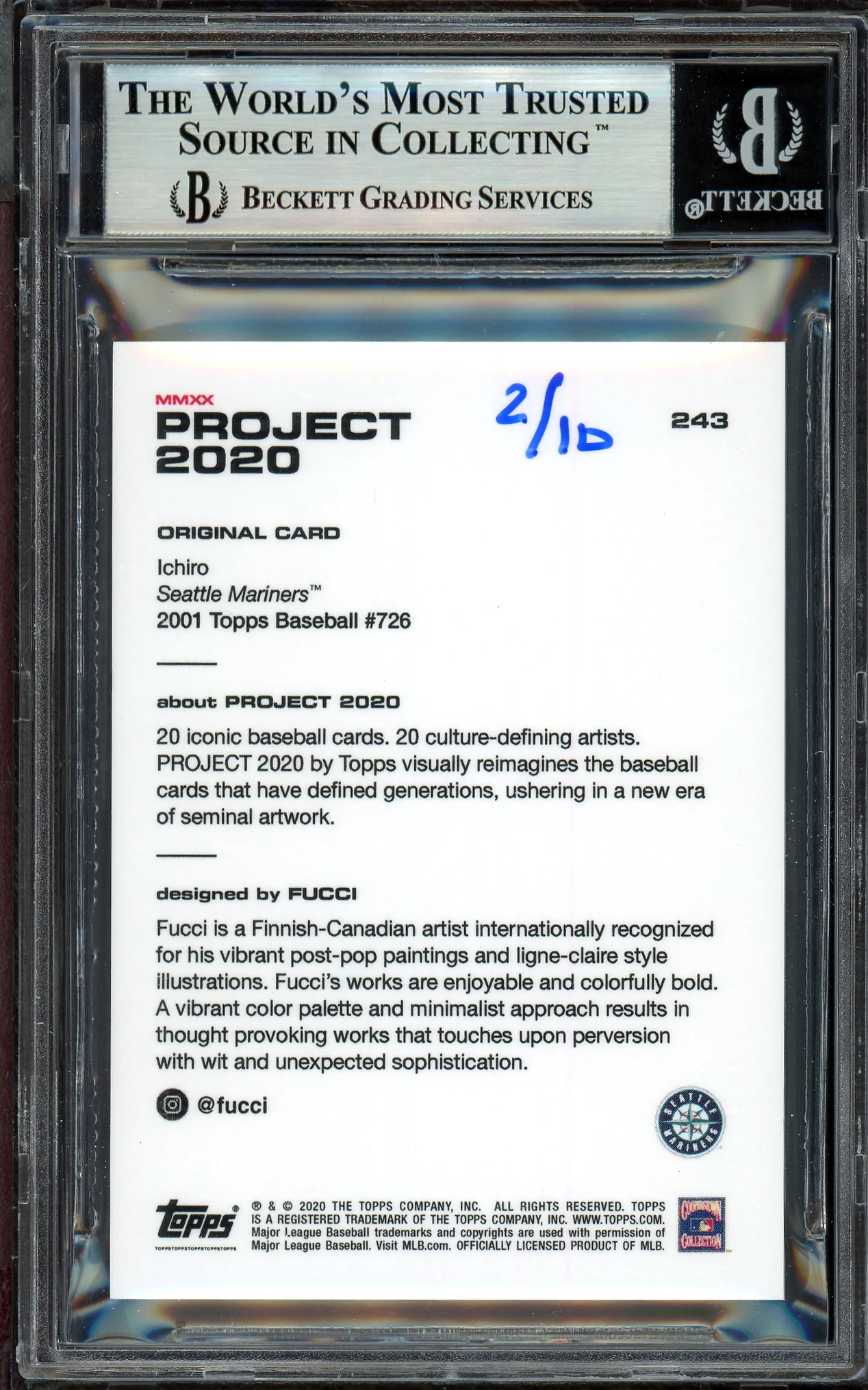 Ichiro Suzuki Autographed Topps Project 2020 Fucci Card #243 Seattle Mariners Teal #/10 Beckett BAS Stock #201125 - Image 2