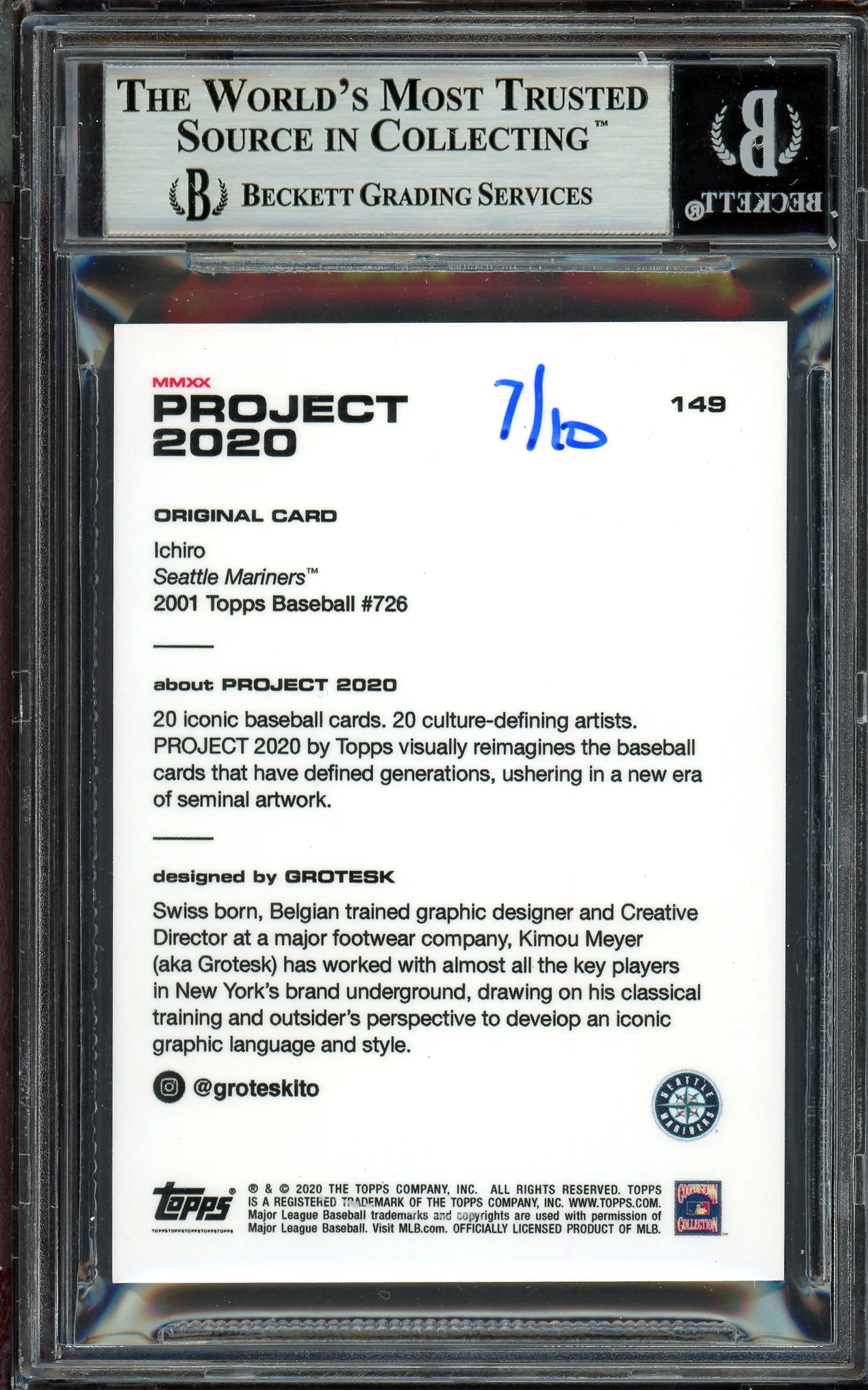 Ichiro Suzuki Autographed Topps Project 2020 Grotesk Card #149 Seattle Mariners Black #/10 Beckett BAS Stock #201101 - Image 2