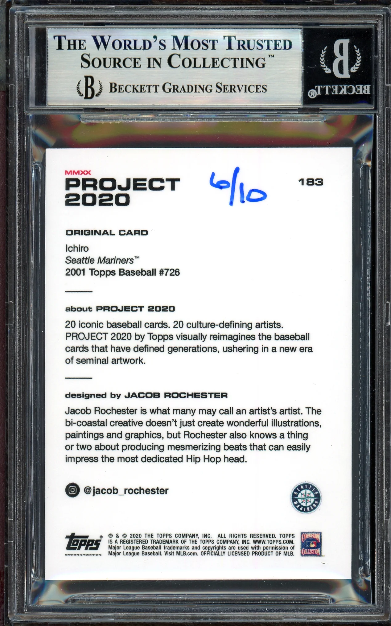 Ichiro Suzuki Autographed Topps Project 2020 Jacob Rochester Card #183 Seattle Mariners Gold #6/10 Beckett BAS #13714095 - Image 2