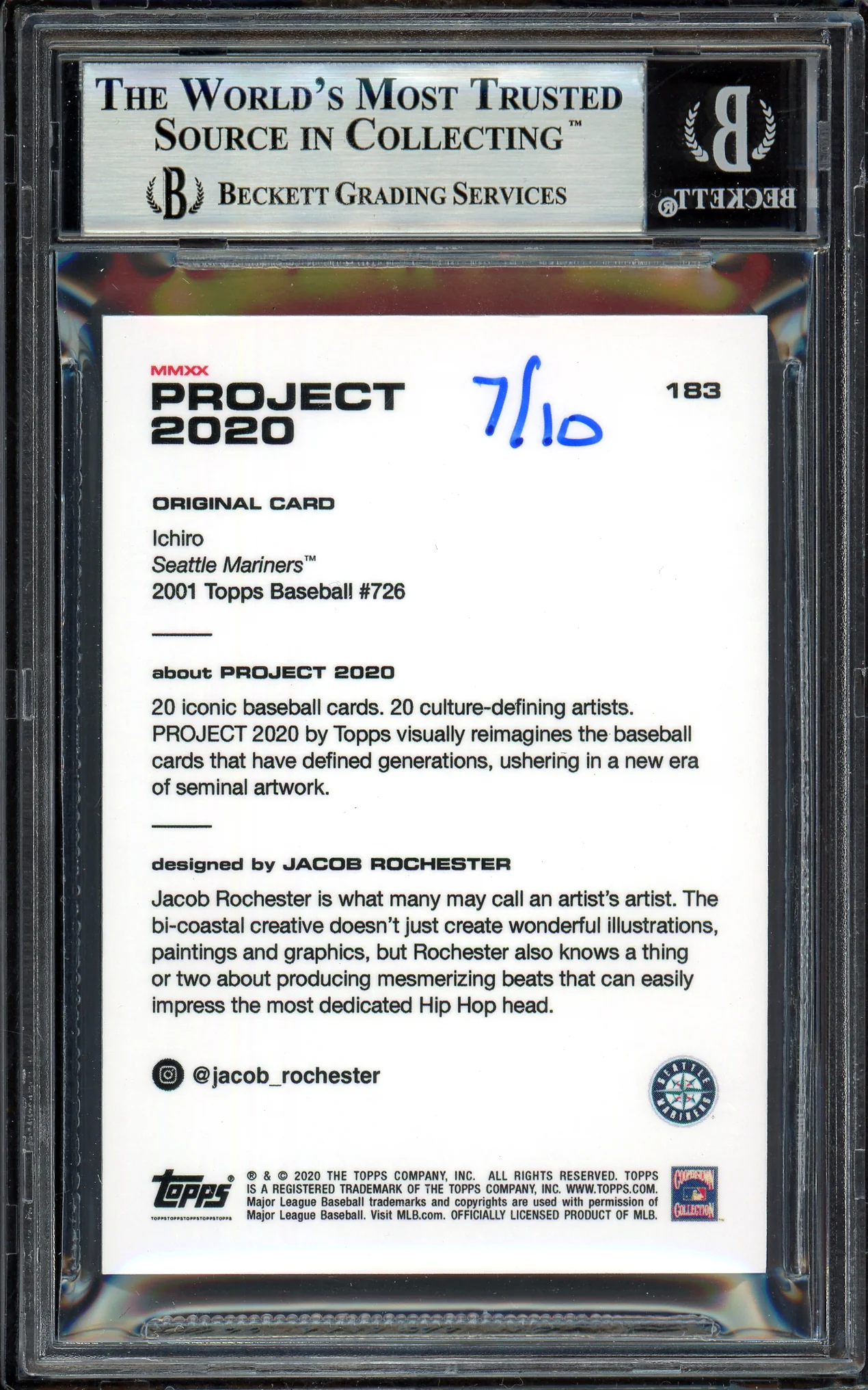Ichiro Suzuki Autographed Topps Project 2020 Jacob Rochester Card #183 Seattle Mariners Gold #7/10 Beckett BAS #13713838 - Image 2