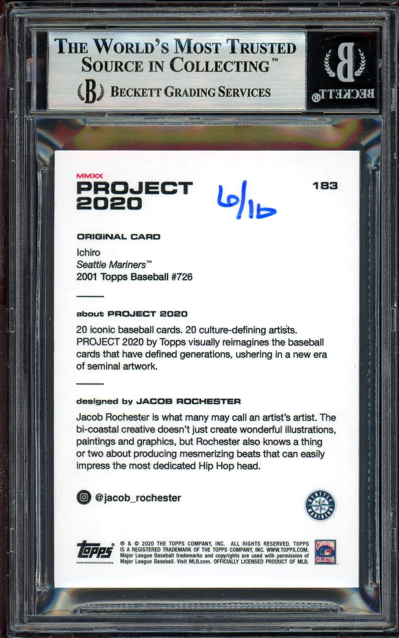 Ichiro Suzuki Autographed Topps Project 2020 Jacob Rochester Card #183 Seattle Mariners Lime Green #6/10 Beckett BAS #13713826 - Image 2