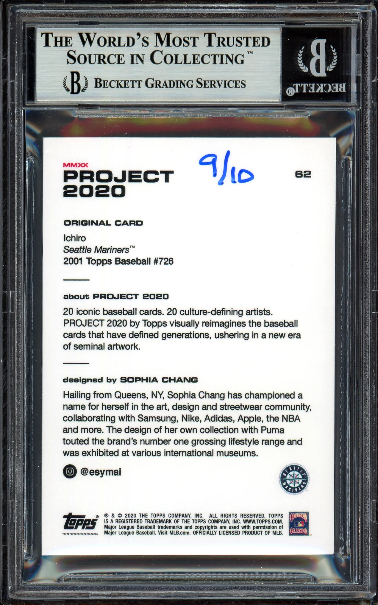 Ichiro Suzuki Autographed Topps Project 2020 Sophia Chang Card #62 Seattle Mariners Gold #/10 Beckett BAS Stock #201086 - Image 2