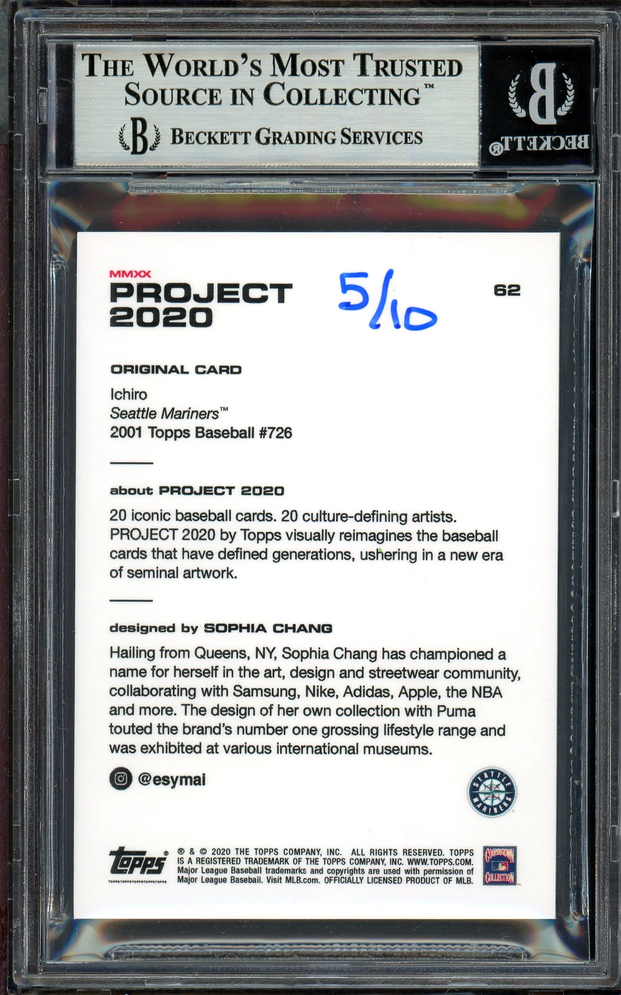 Ichiro Suzuki Autographed Topps Project 2020 Sophia Chang Card #62 Seattle Mariners Lime Green #5/10 Beckett BAS #13713753 - Image 2