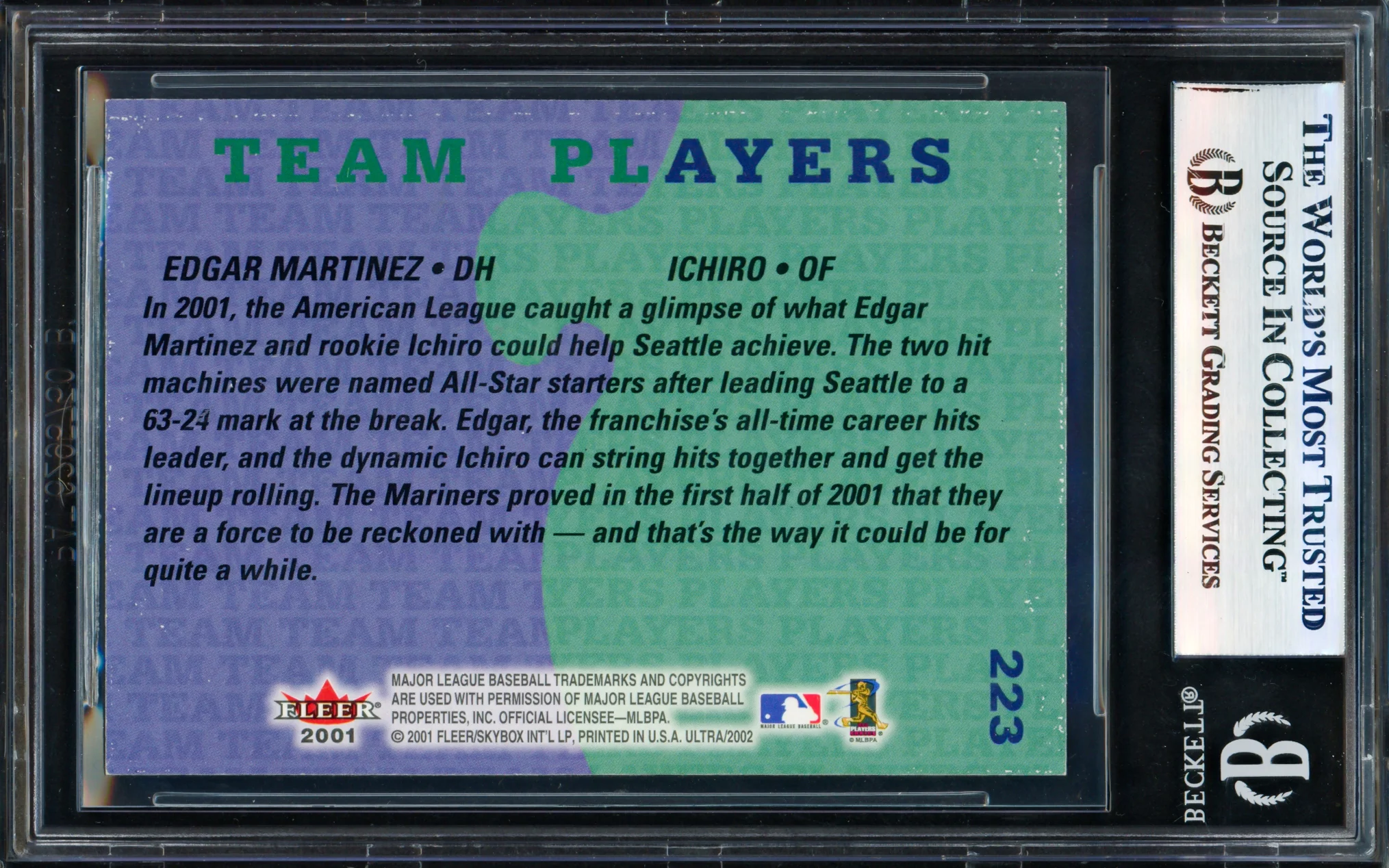 Ichiro Suzuki & Edgar Martinez Autographed 2001 Fleer Ultra Card #223 Seattle Mariners Beckett BAS #17830827 - Image 2