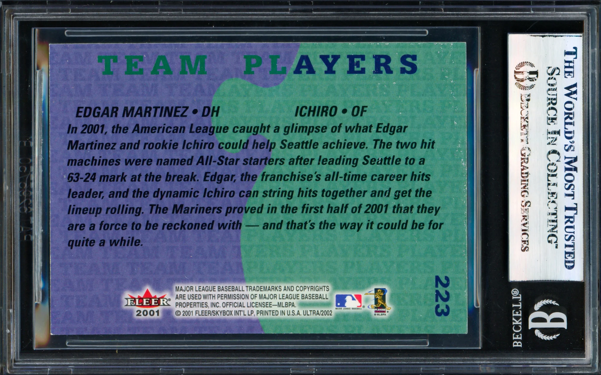 Ichiro Suzuki & Edgar Martinez Autographed 2001 Fleer Ultra Card #223 Seattle Mariners Beckett BAS #17830828 - Image 2