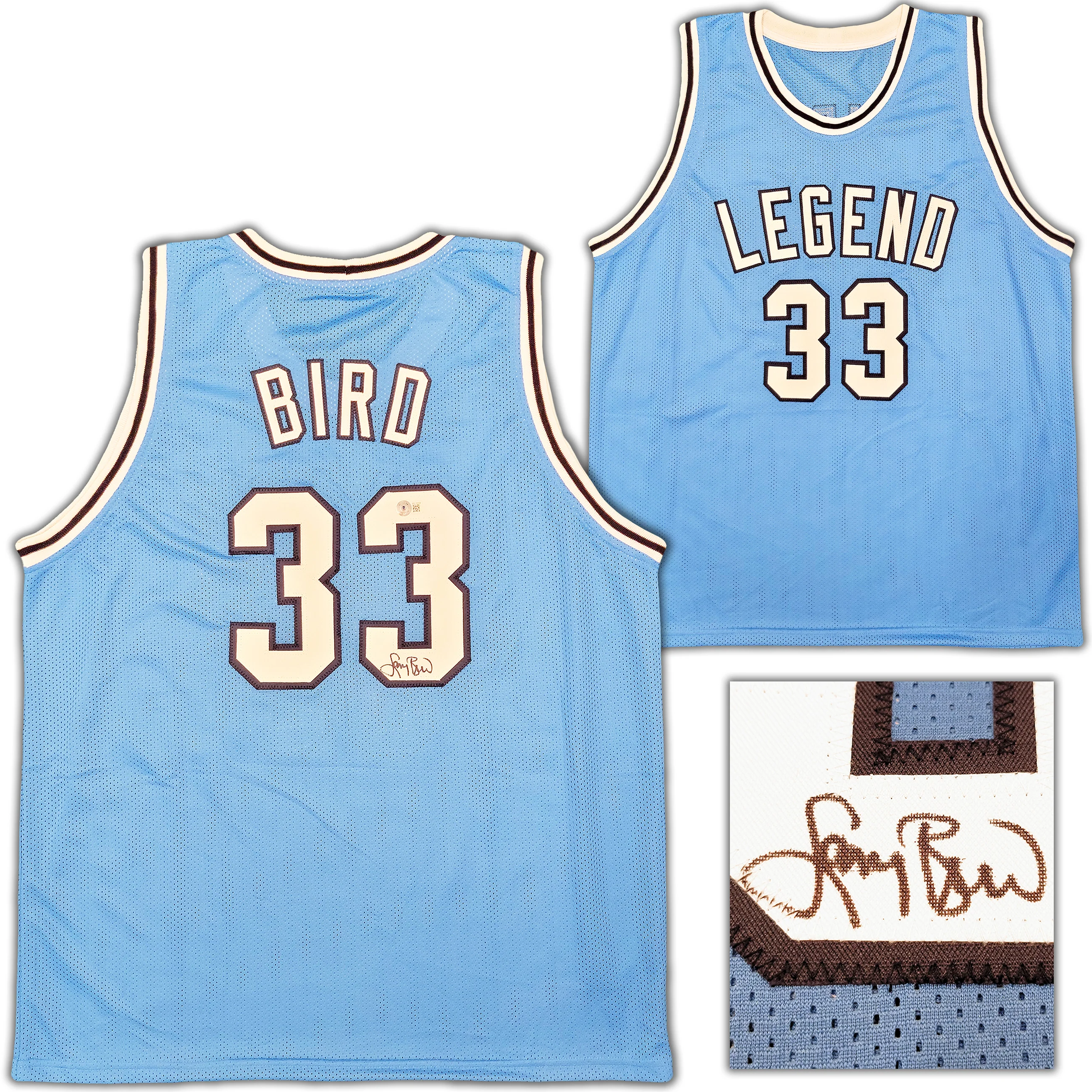 Indiana State Sycamores Larry Bird Autographed Baby Blue Jersey Beckett BAS Stock #203449