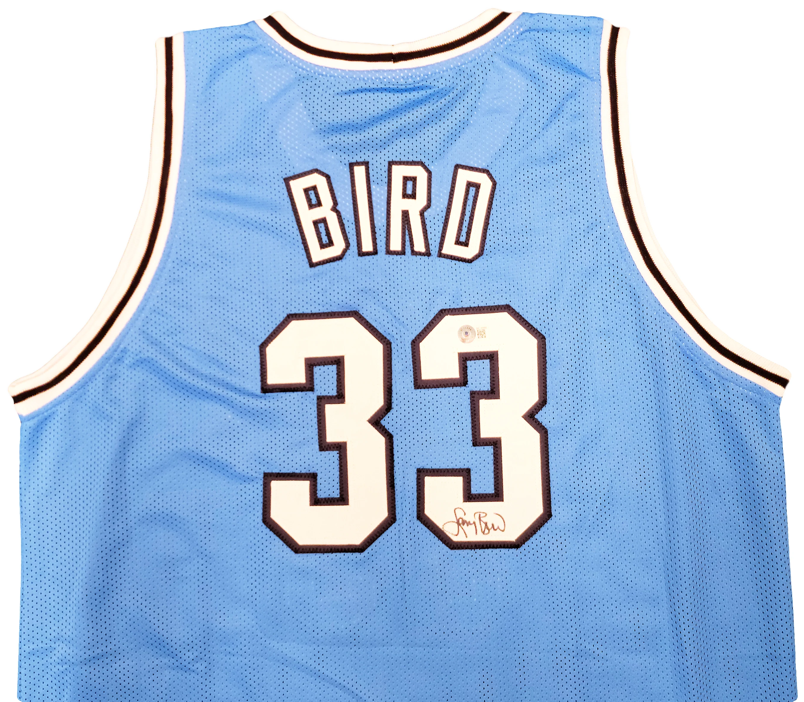 Indiana State Sycamores Larry Bird Autographed Baby Blue Jersey Beckett BAS Stock #203449 - Image 3
