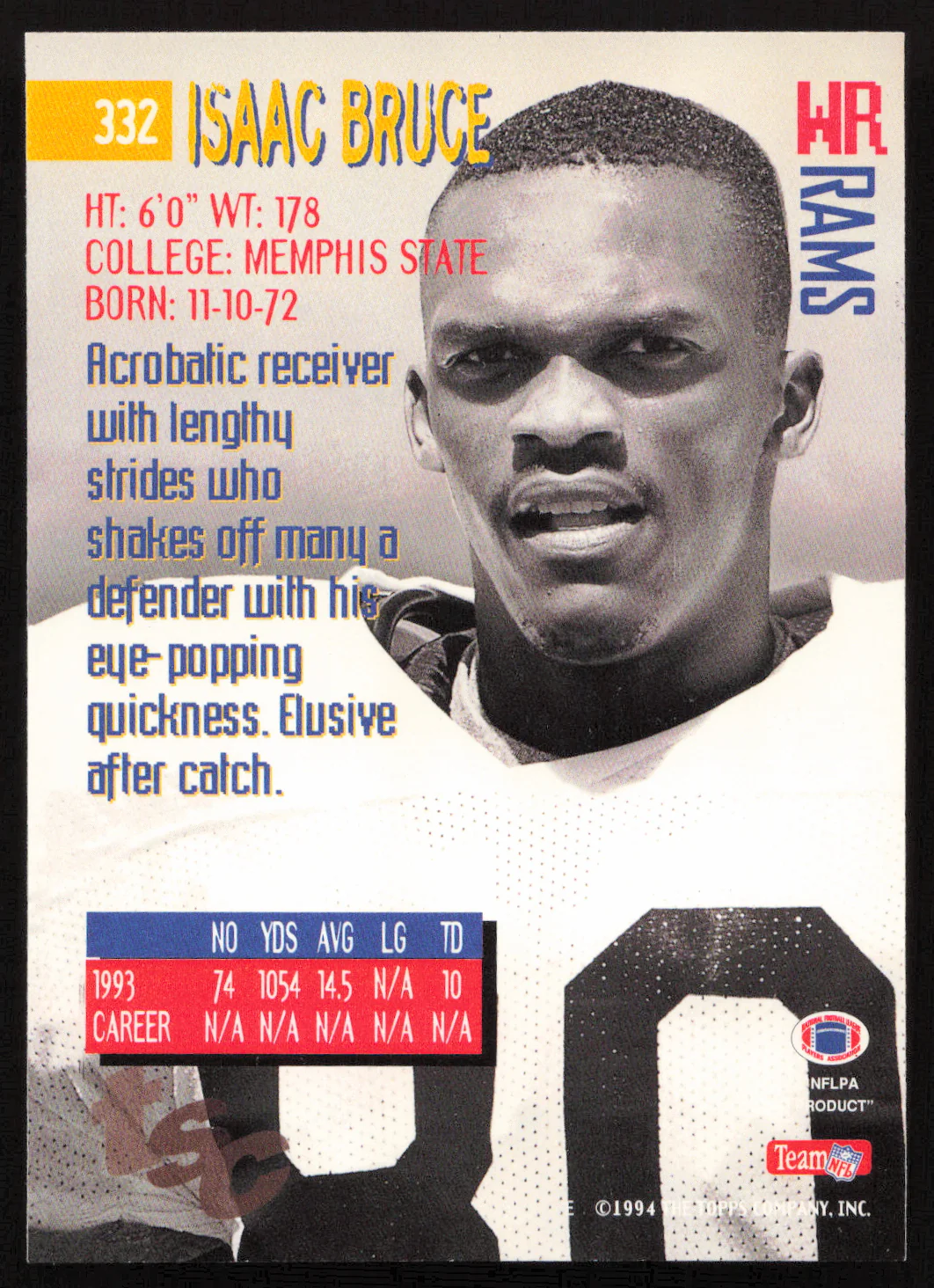 Isaac Bruce Autographed 1994 Stadium Club Rookie Card #332 Los Angeles Rams SKU #261067 - Image 2
