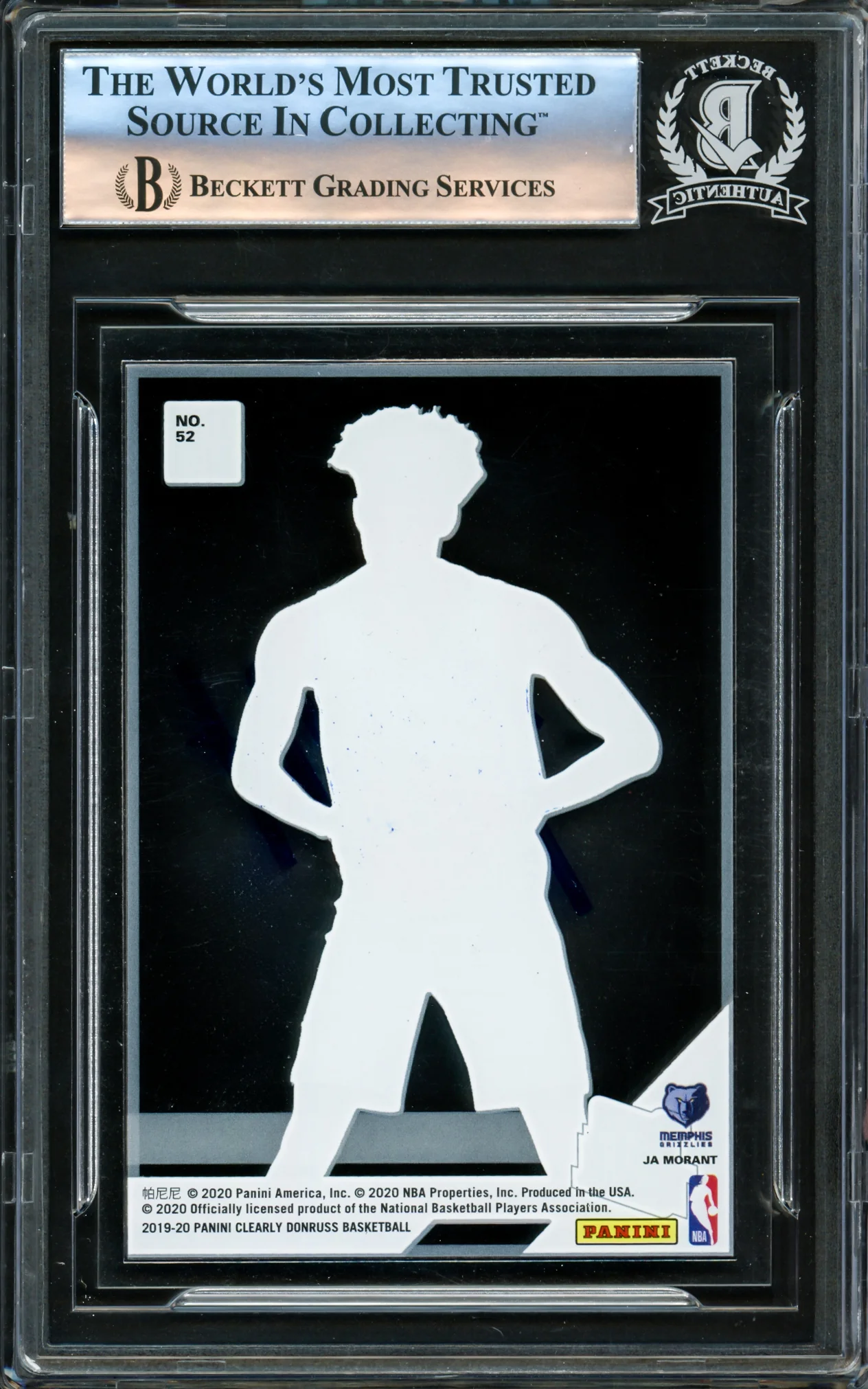 Ja Morant Autographed 2019-20 Clearly Donruss Rookie Card #52 Memphis Grizzlies Beckett BAS Stock #221204 - Image 2