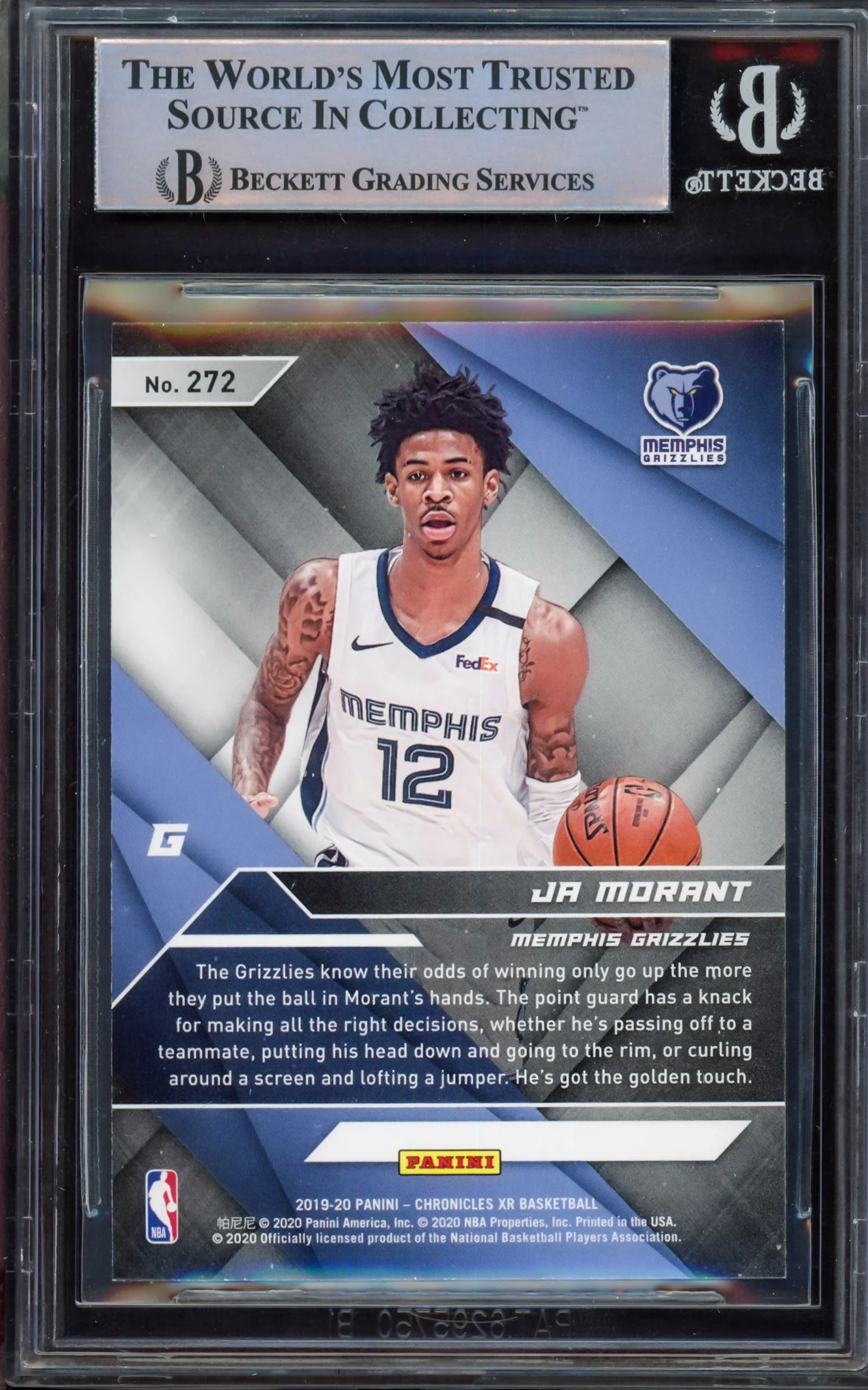 Ja Morant Autographed 2019-20 Panini Chronicles XR Rookie Card #272 Memphis Grizzlies Beckett BAS #15248880 - Image 2