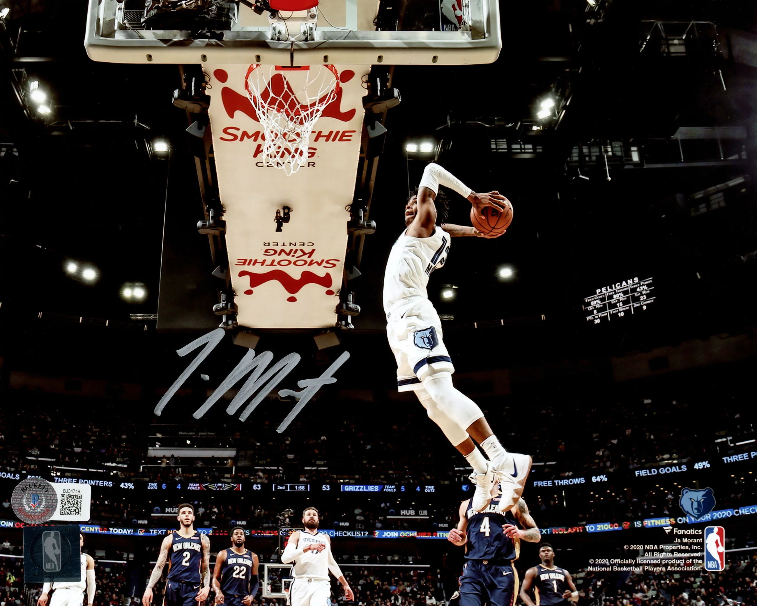 Ja Morant Autographed 8x10 Photo Memphis Grizzlies Beckett BAS QR Stock #218590