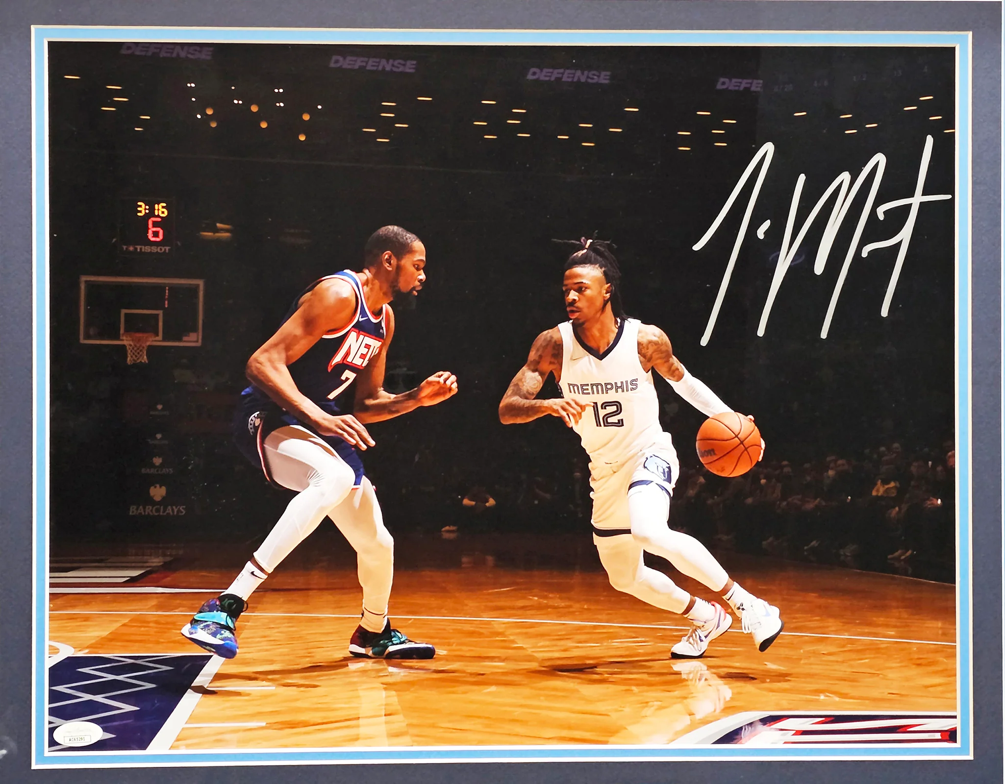 Ja Morant Autographed Framed 16x20 Photo Memphis Grizzlies vs. Kevin Durant JSA #AC65291 - Image 2
