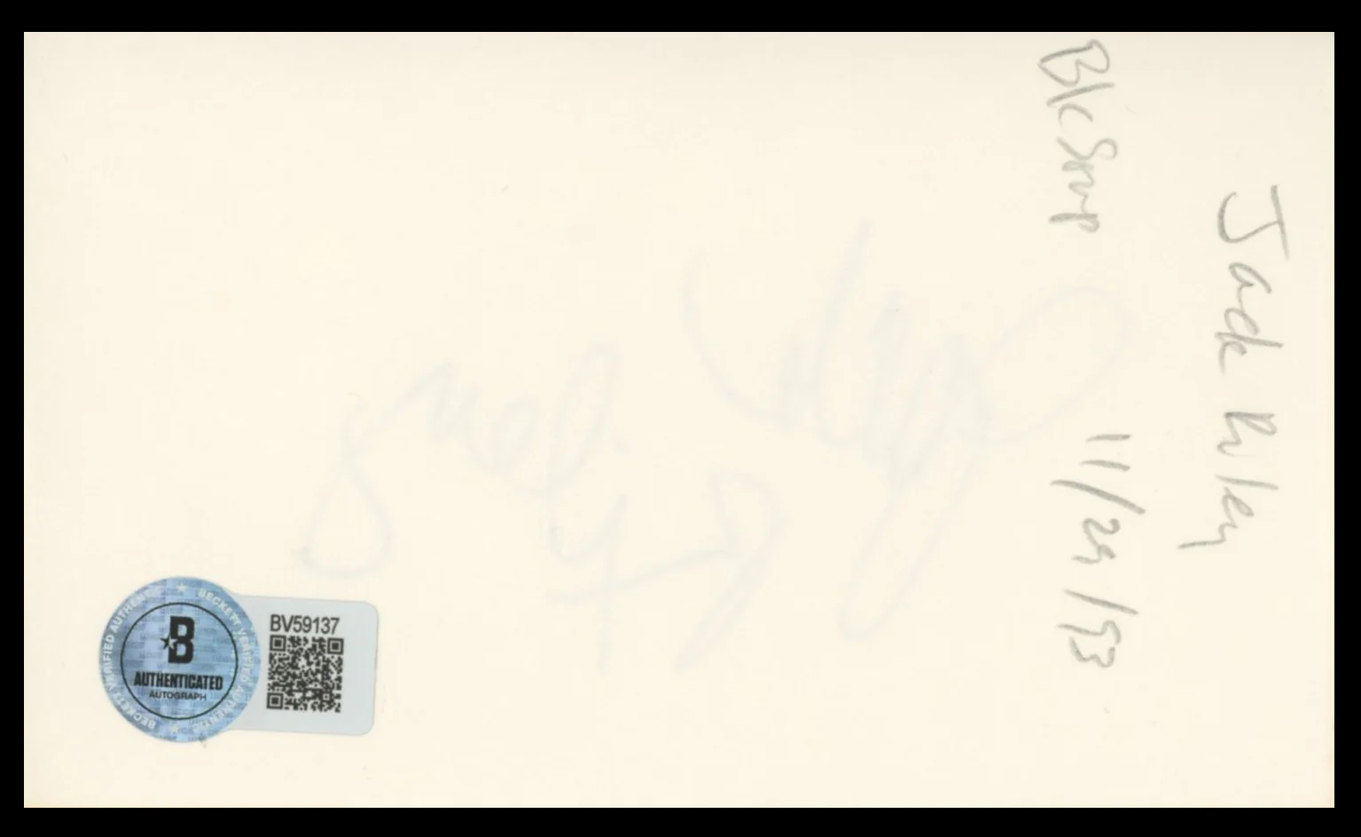 Jack Riley The Bob Newhart Show Authentic Signed 3x5 Index Card BAS #BV59137 - Image 3
