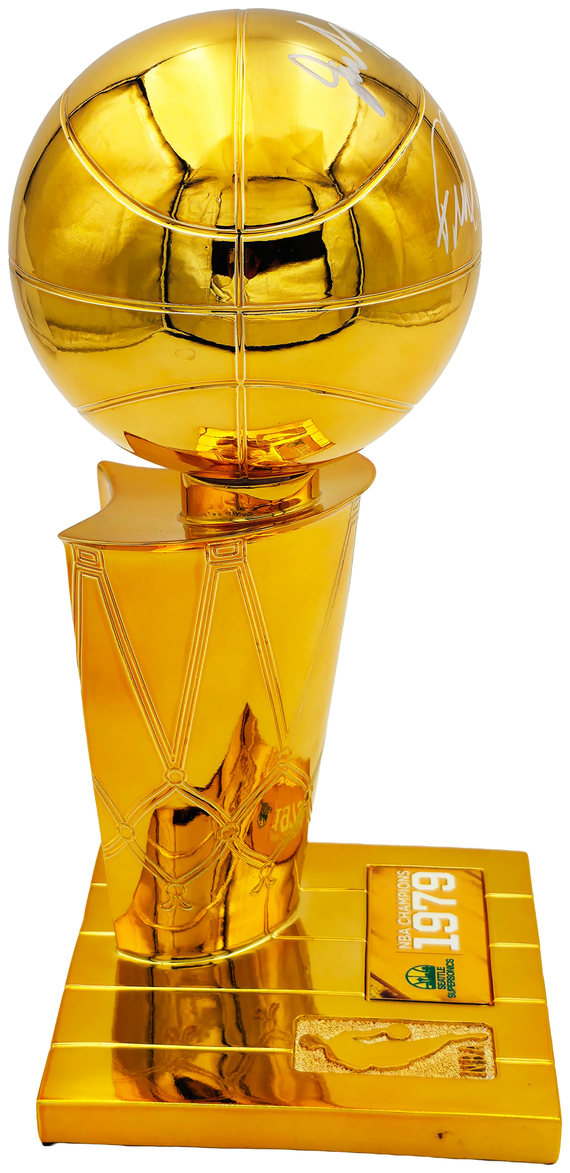 Jack Sikma & Fred Brown Autographed Fanatics 1978-79 NBA Champions Logo Mini Trophy Seattle Supersonics MCS Holo Stock #256896 - Image 3