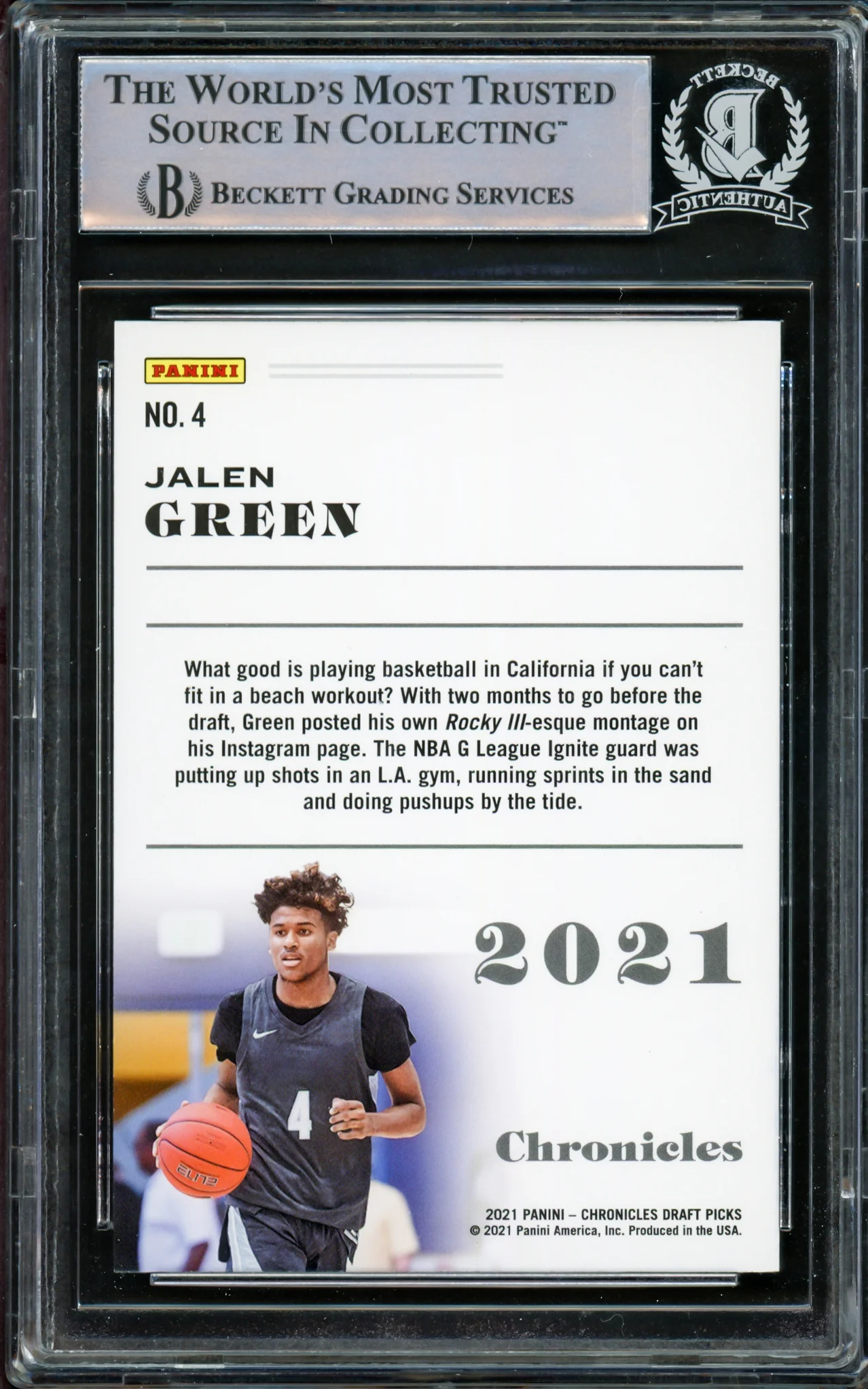 Jalen Green Autographed 2021-22 Chronicles Bronze Rookie Card #4 Houston Rockets Beckett BAS #14231675 - Image 2