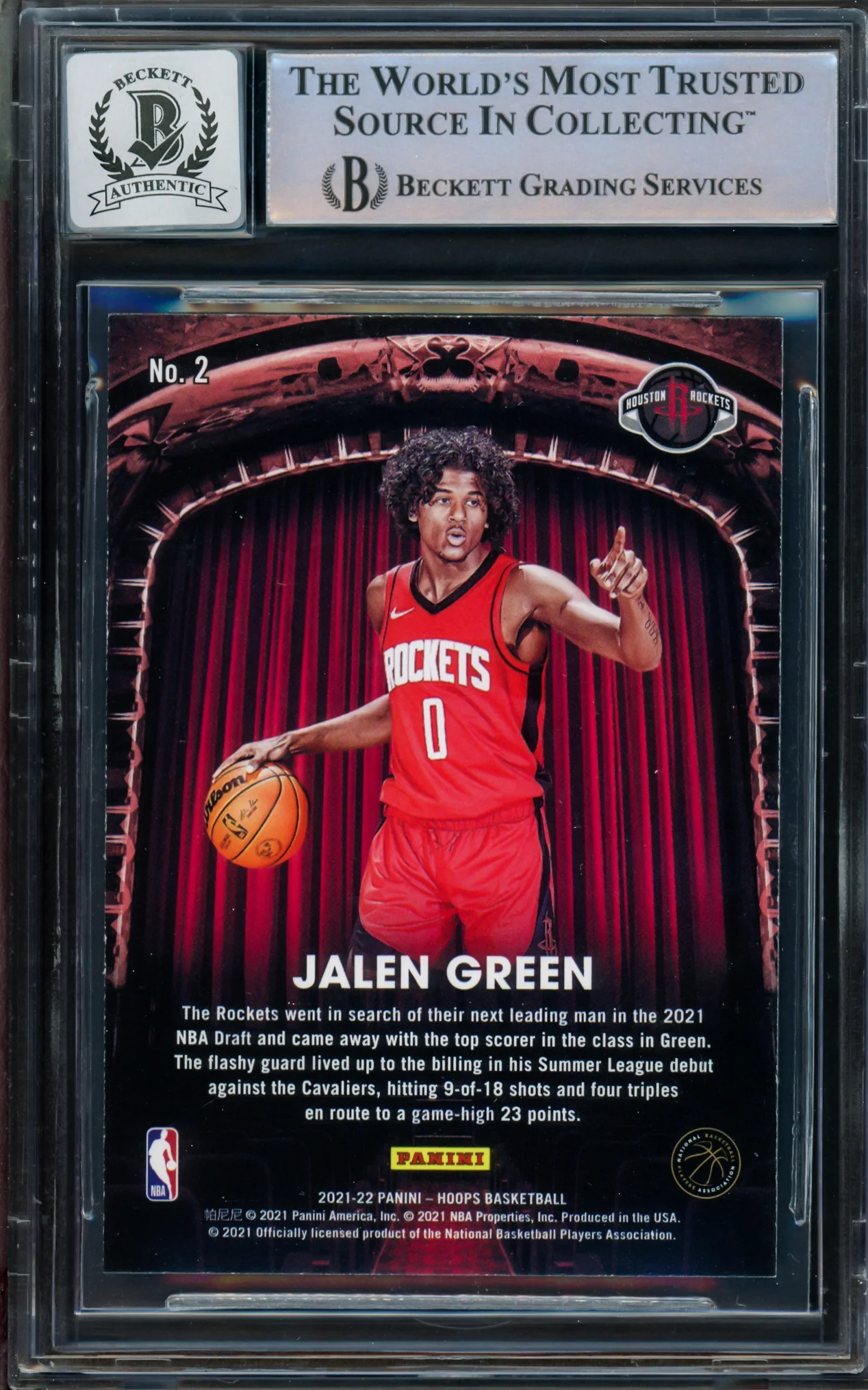 Jalen Green Autographed 2021-22 NBA Hoops Now Playing Rookie Card #2 Houston Rockets Auto Grade Gem Mint 10 Beckett BAS #14235686 - Image 2