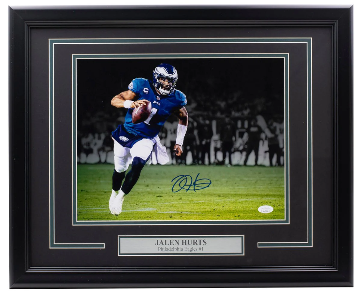 Jalen Hurts Signed Framed Philadelphia Eagles 11x14 Football Photo JSA