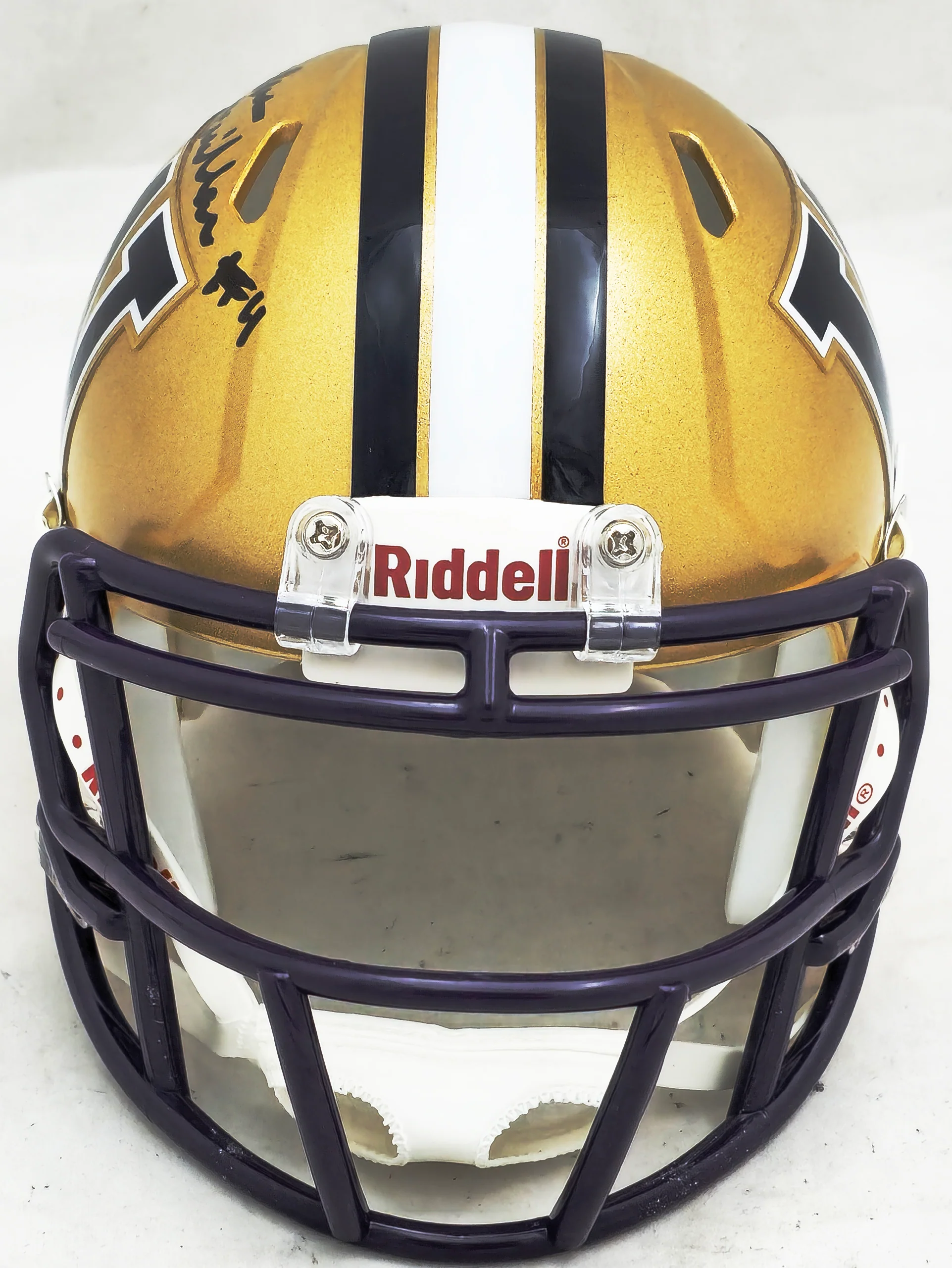 Jalen McMillan Autographed Washington Huskies Gold Speed Mini Helmet MCS Holo Stock #222064 - Image 3