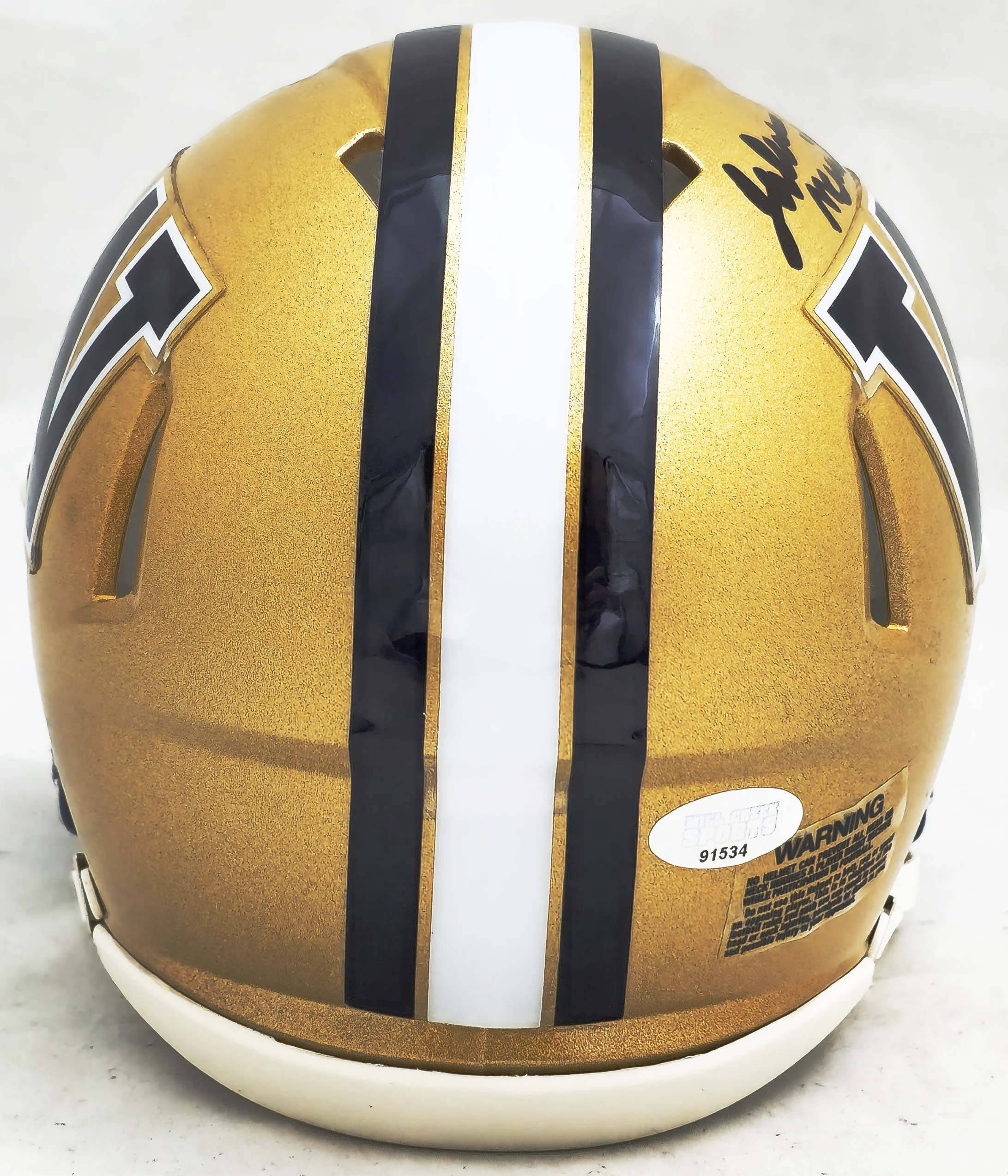 Jalen McMillan Autographed Washington Huskies Gold Speed Mini Helmet MCS Holo Stock #222064 - Image 4