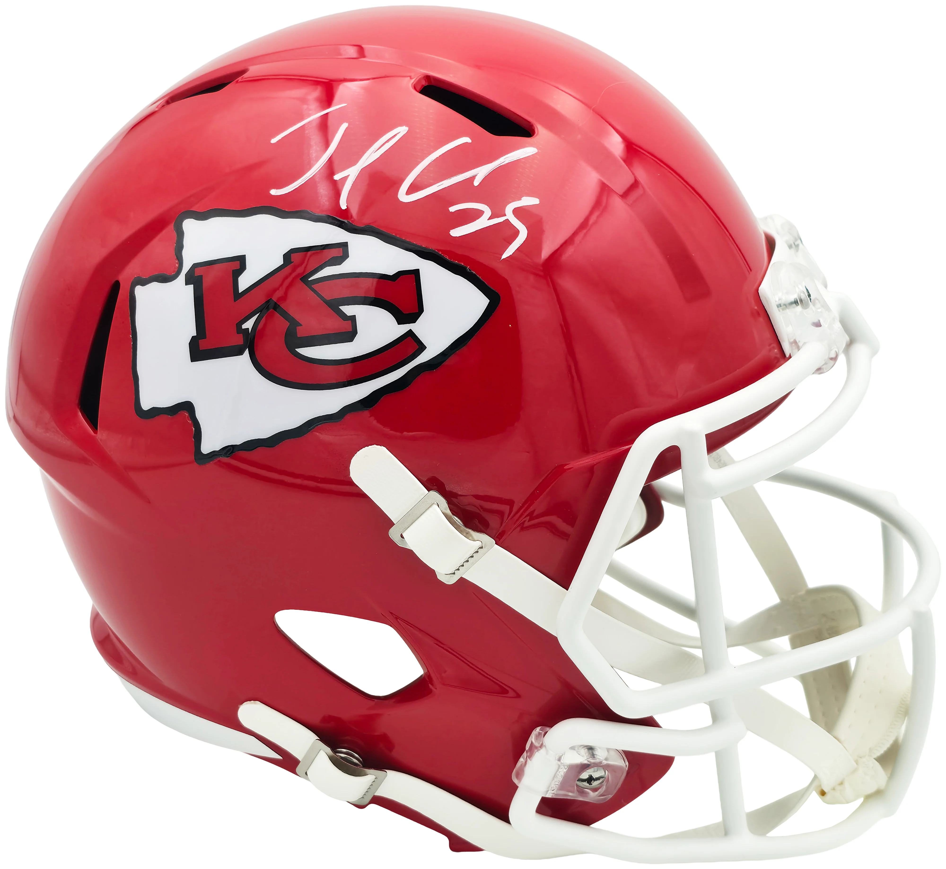 Jamaal Charles Autographed Kansas City Chiefs Red Full Size Speed Replica Helmet Beckett BAS Witness Stock #260051