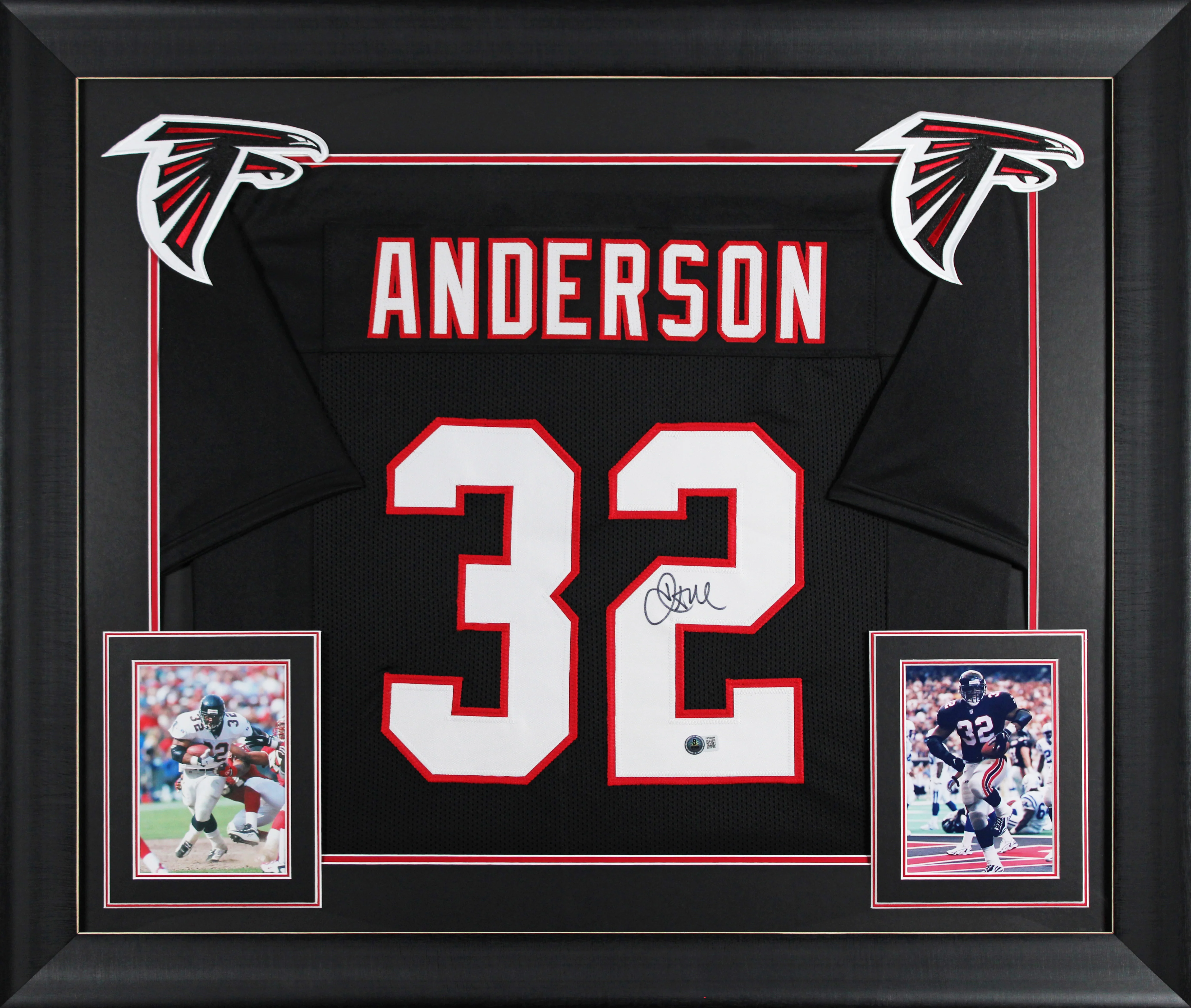 Jamal Anderson Authentic Signed Black Pro Style Framed Jersey BAS Witnessed