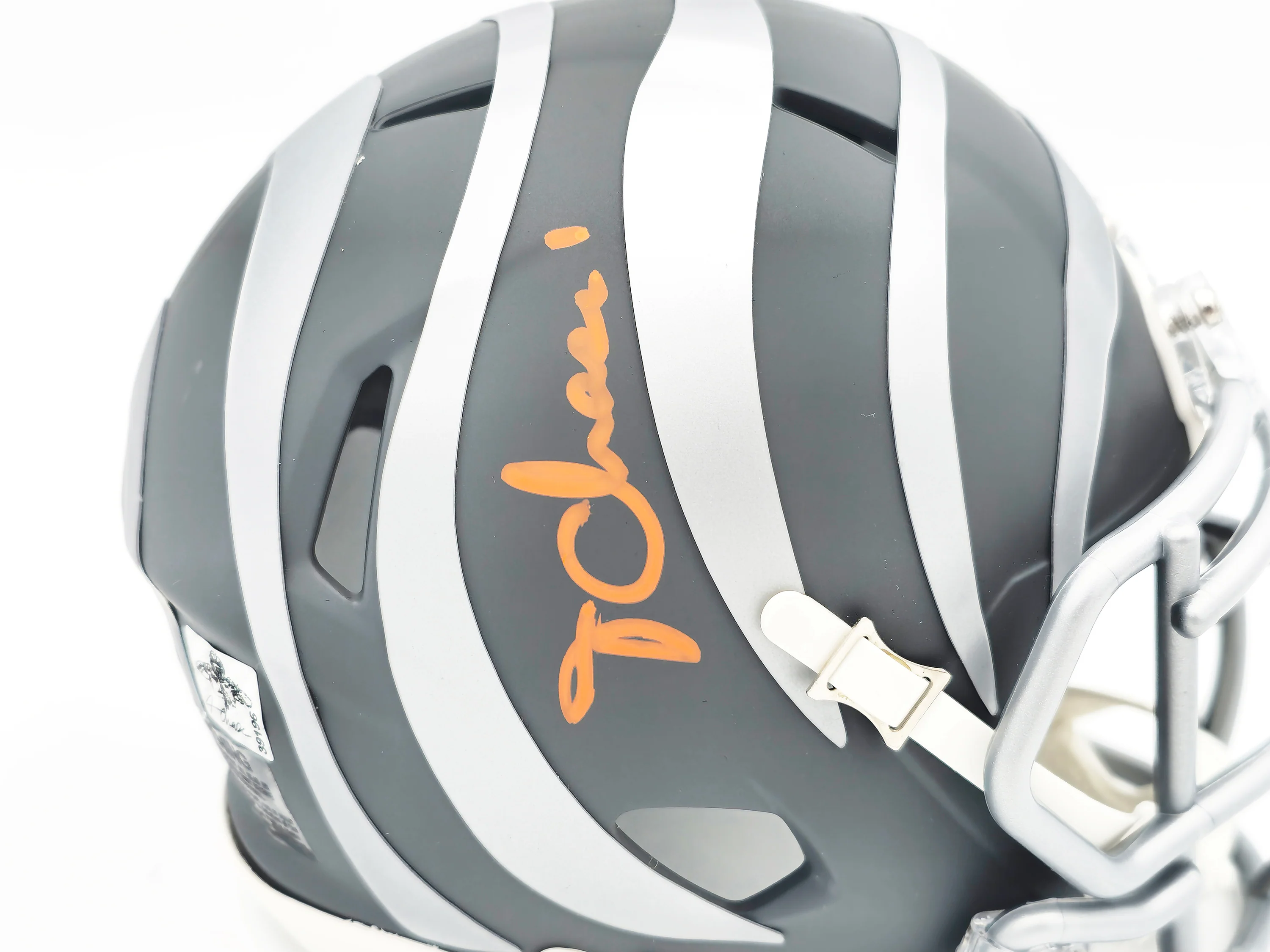 Ja'Marr Chase Autographed Cincinnati Bengals Slate Silver Speed Mini Helmet Beckett BAS Witness Stock #228823 - Image 2
