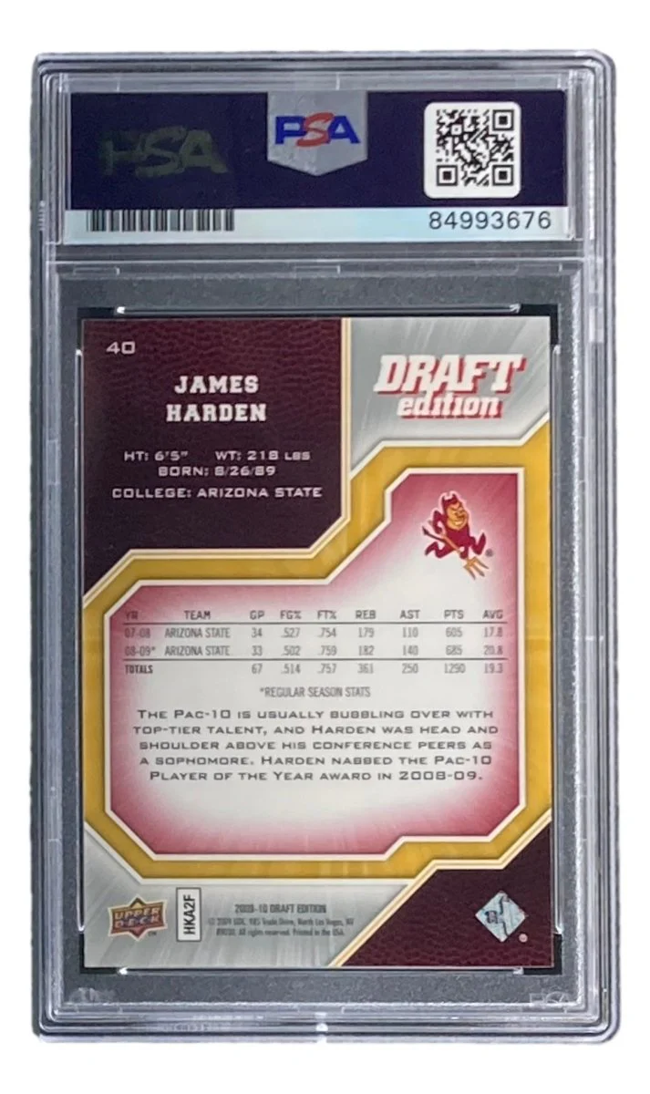 James Harden Signed Slabbed 2009 UD Draft Edition #40 Rookie Card PSA/DNA Gem MT 10 - Image 2