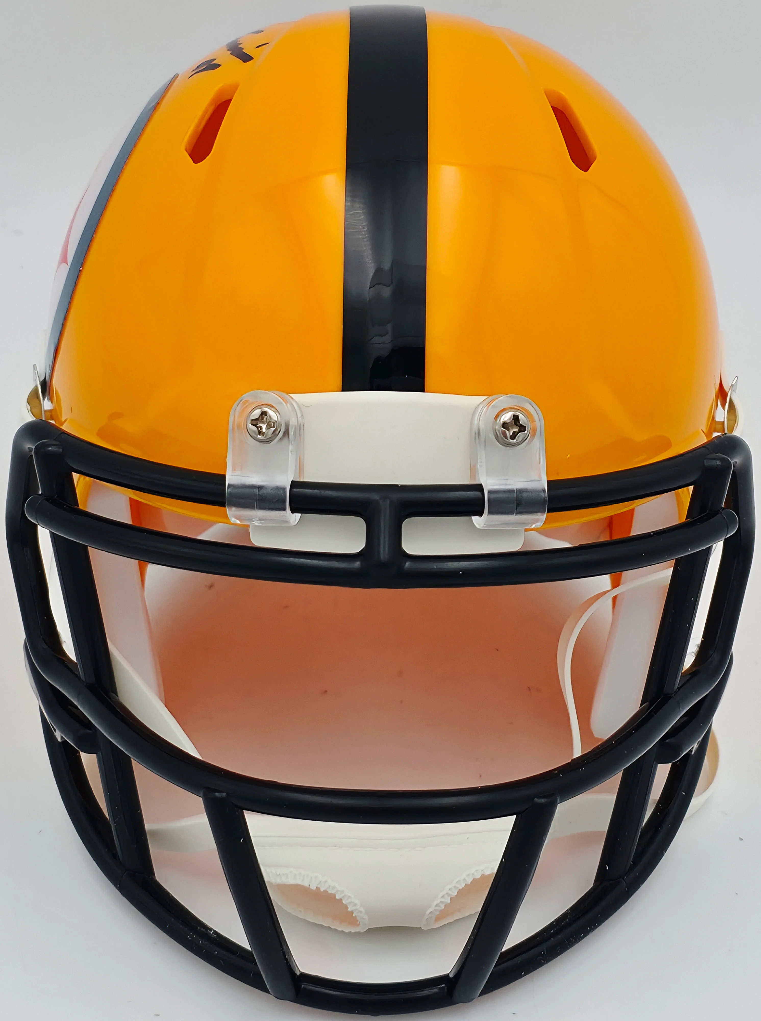 James Harrison Autographed Pittsburgh Steelers Throwback Gold Speed Mini Helmet Beckett BAS Witness Stock #241384 - Image 3