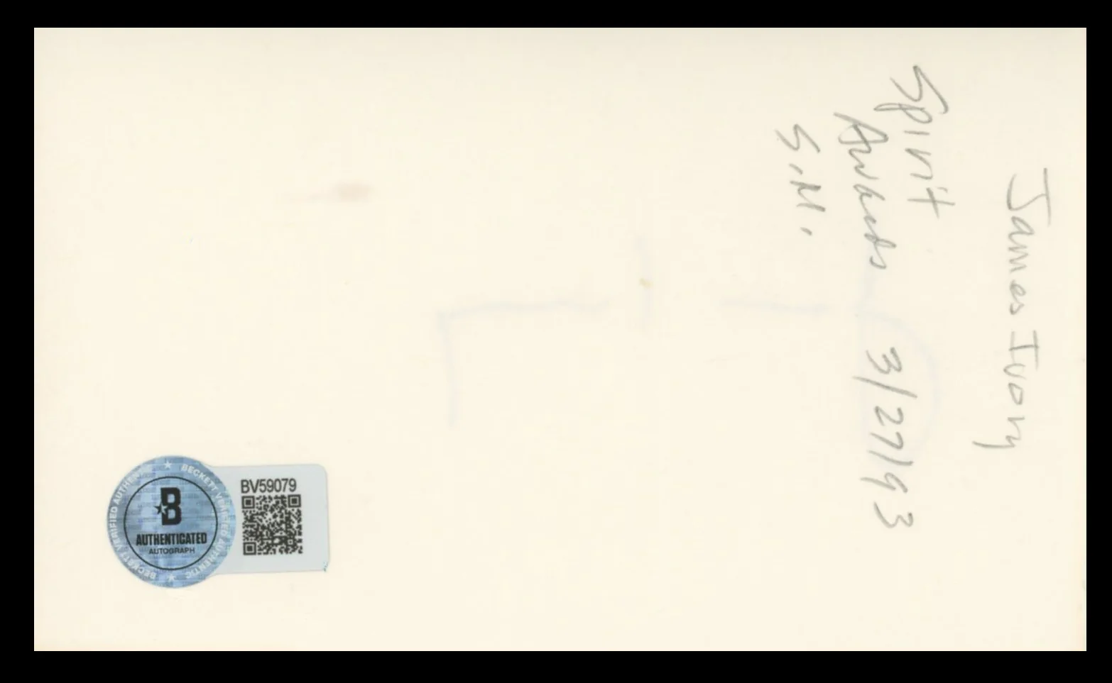 James Ivory A Room with a View Authentic Signed 3x5 Index Card BAS #BV59079 - Image 3
