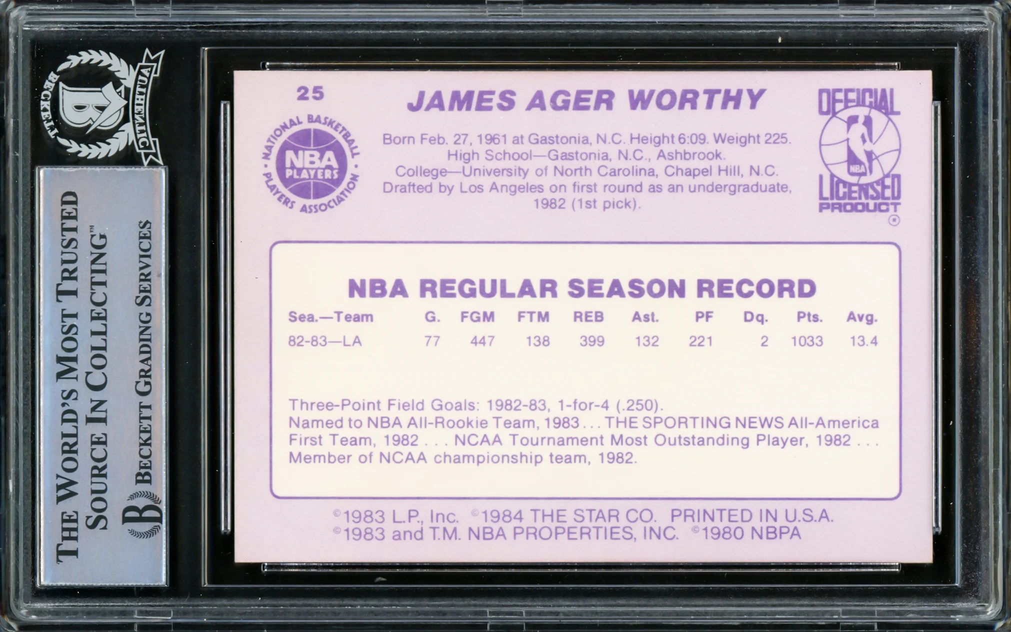 James Worthy Autographed 1983-84 Star Rookie Card #25 Los Angeles Lakers Beckett BAS #15500988 - Image 2