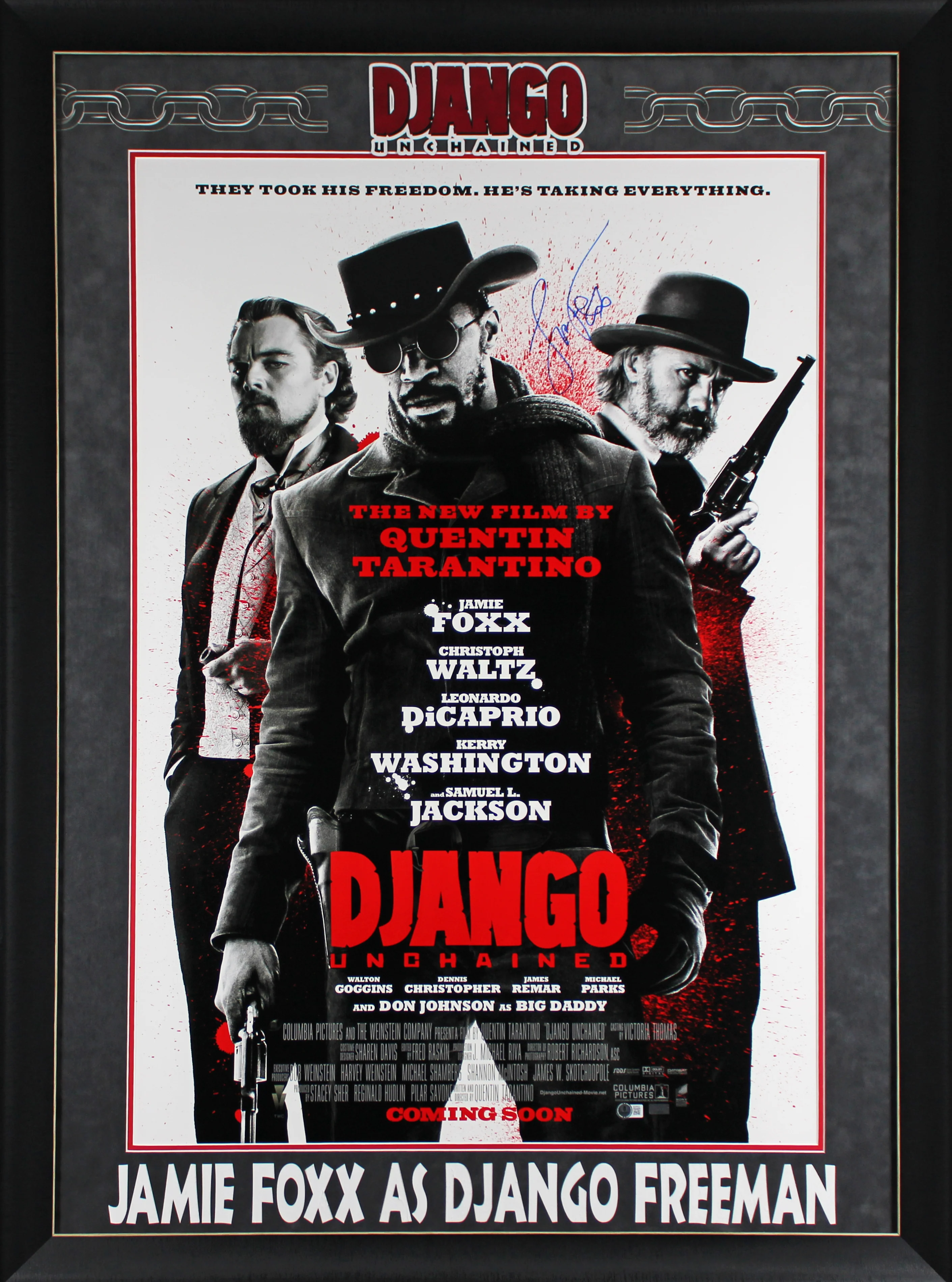 Jamie Foxx Django Unchained Signed & Framed 27x40 Movie Poster BAS #BQ98525
