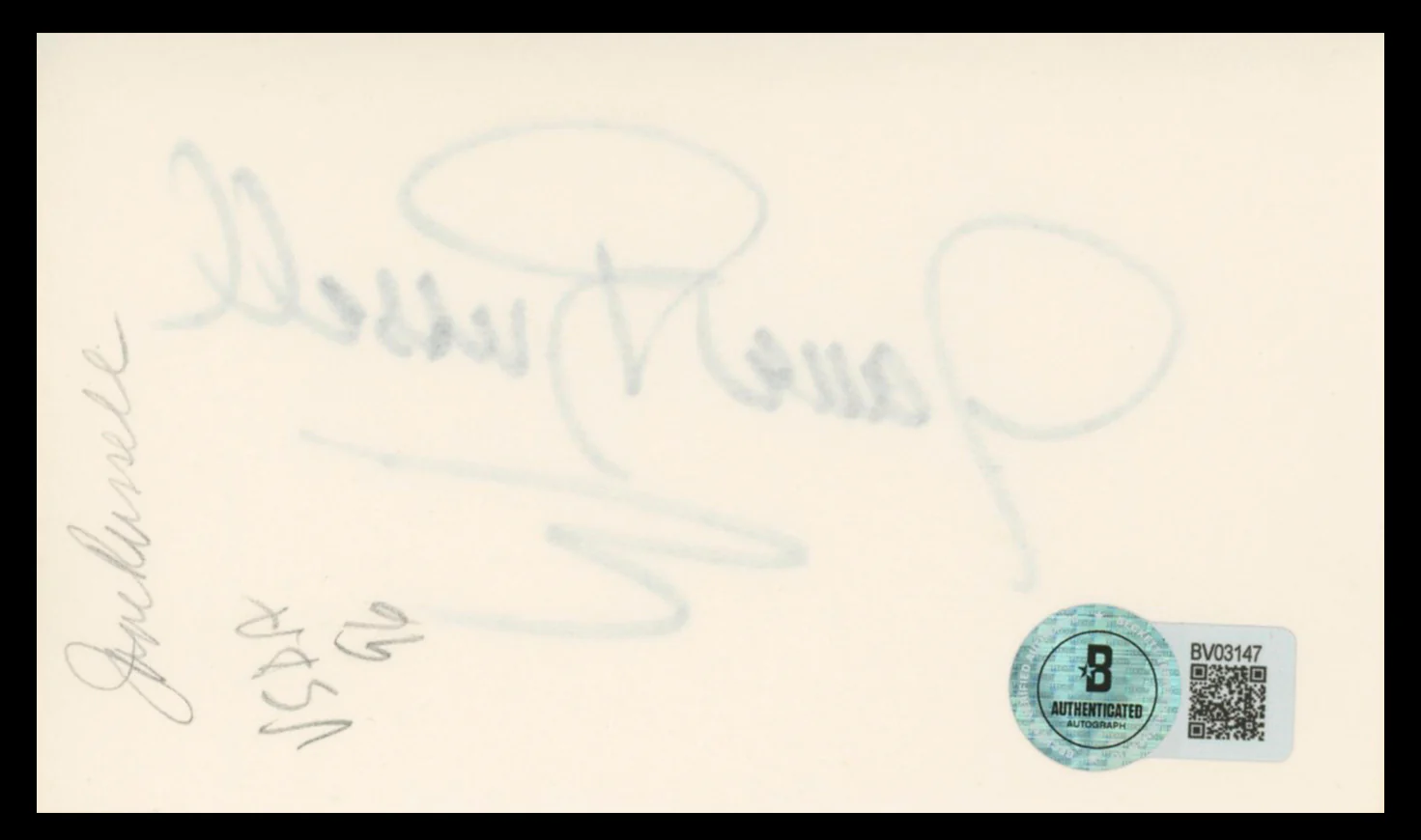 Jane Russell Gentlemen Prefer Blondes Signed 3x5 Index Card BAS #BV03147 - Image 3