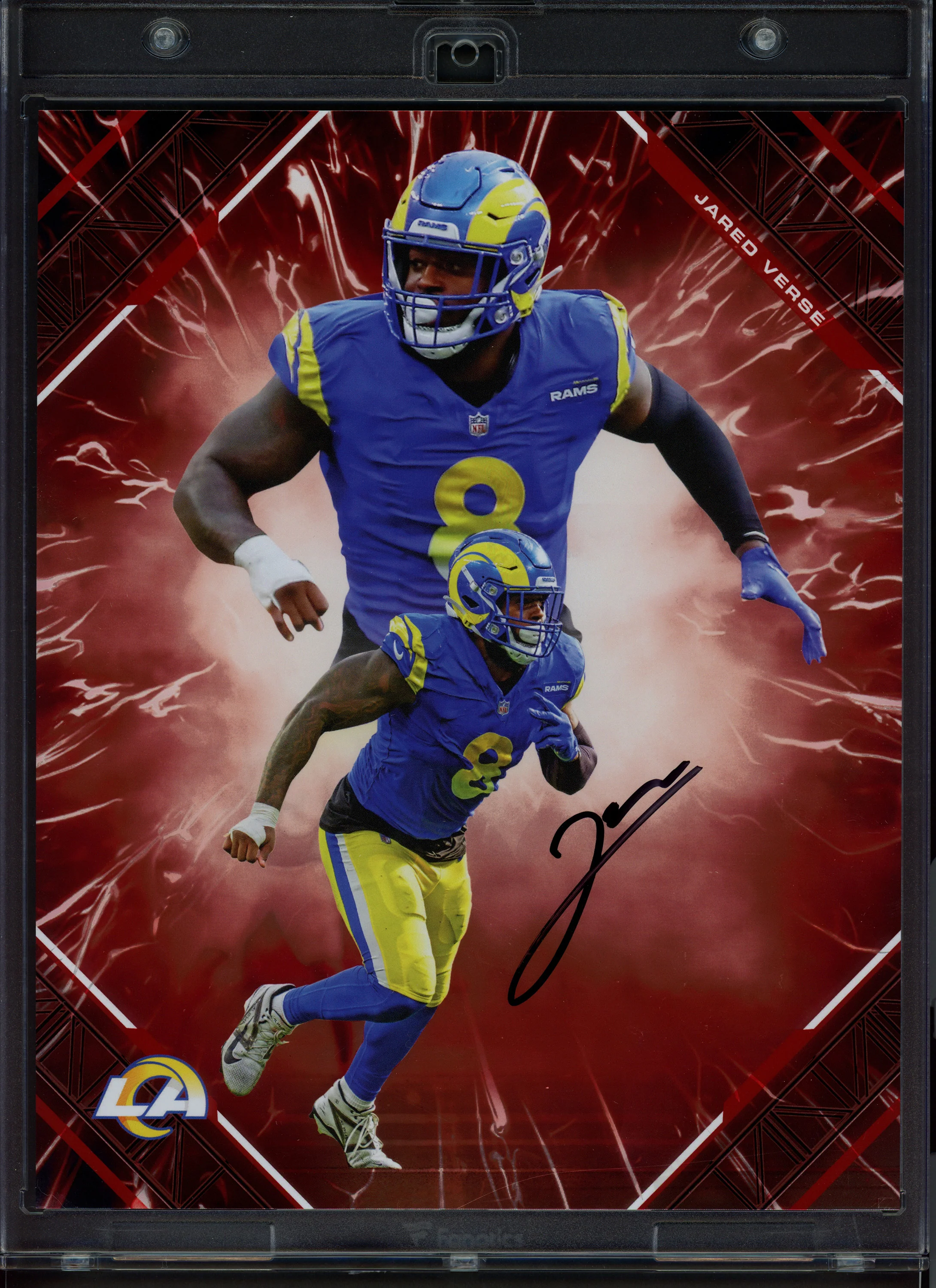Jared Verse Autographed 2025 Under Wraps NFL Emanate Fire Red Card Los Angeles Rams #2/5 Fanatics Holo #BB14022415