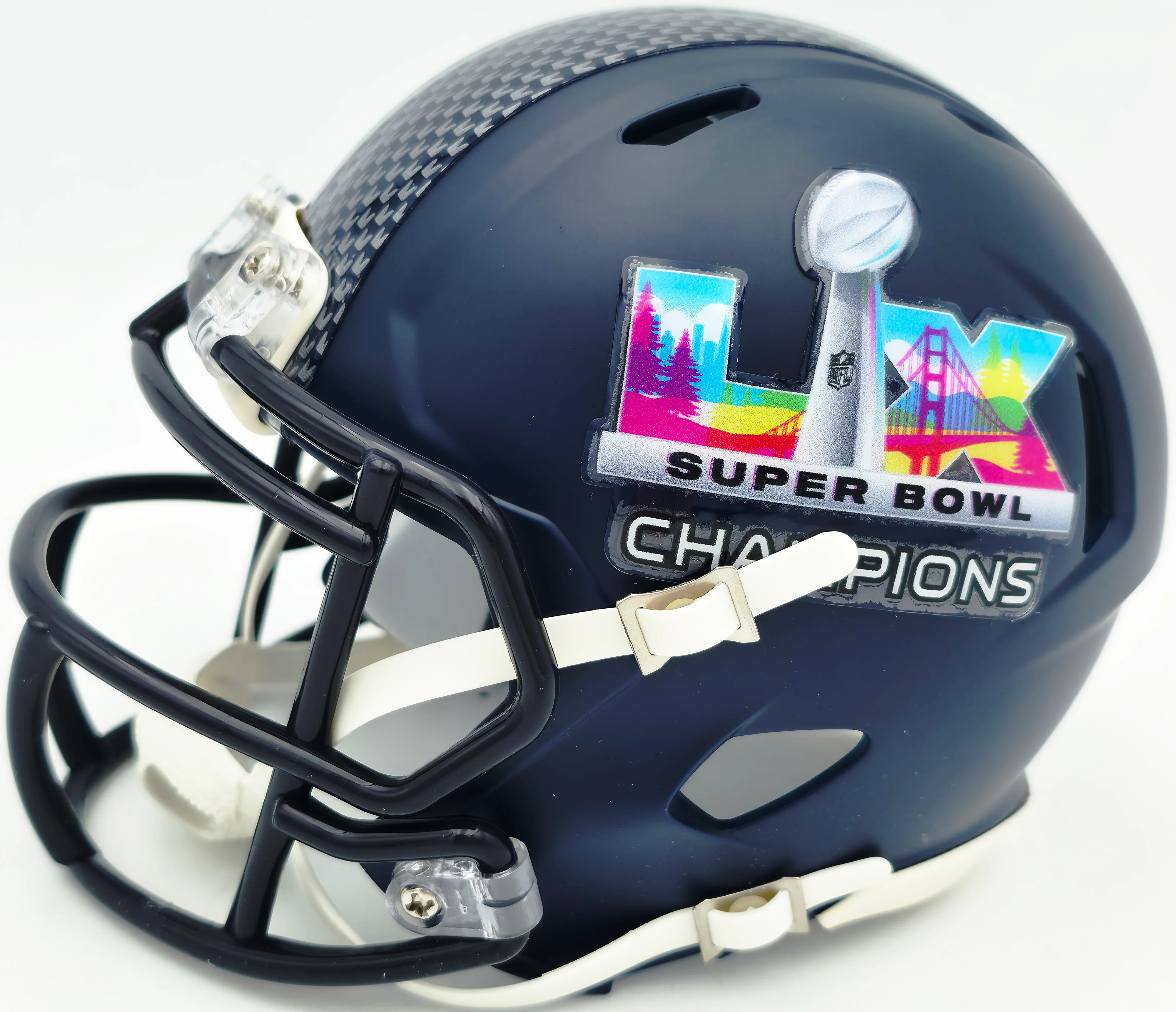 Jarran Reed Autographed Seattle Seahawks Blue Super Bowl LX Champions Logo Speed Mini Helmet MCS Holo Stock #262433 - Image 3
