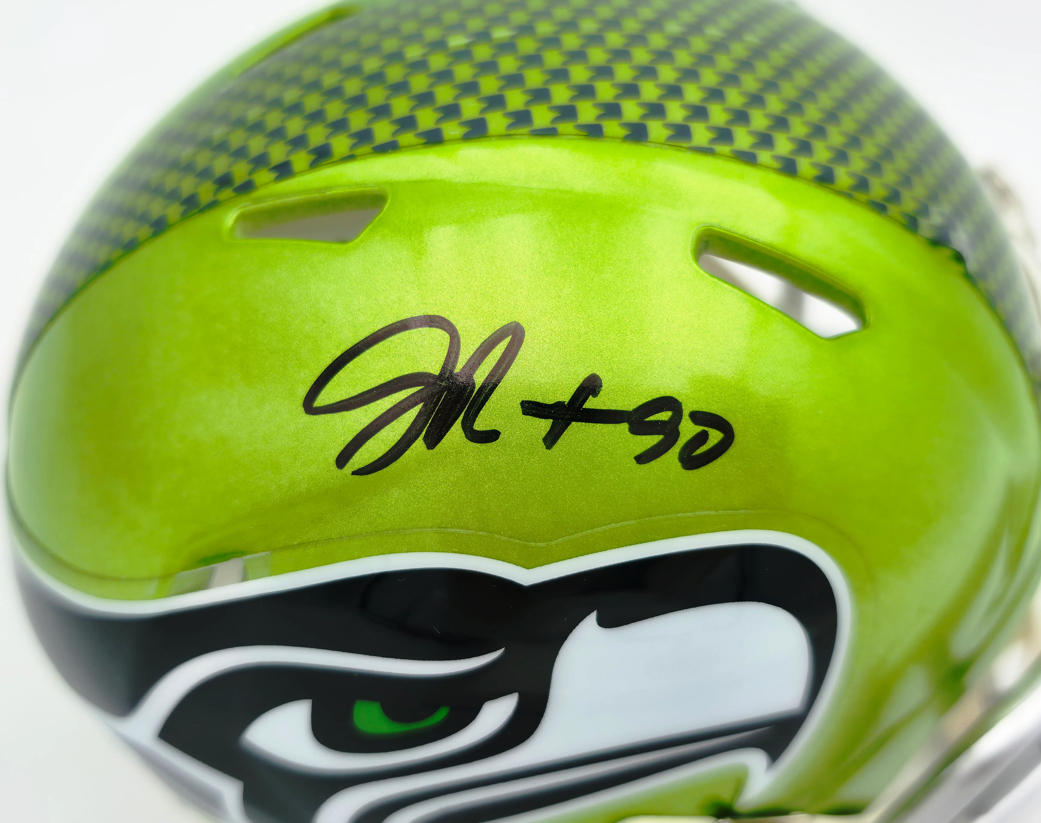 Jarran Reed Autographed Seattle Seahawks Flash Green Speed Mini Helmet MCS Holo Stock #262434 - Image 2