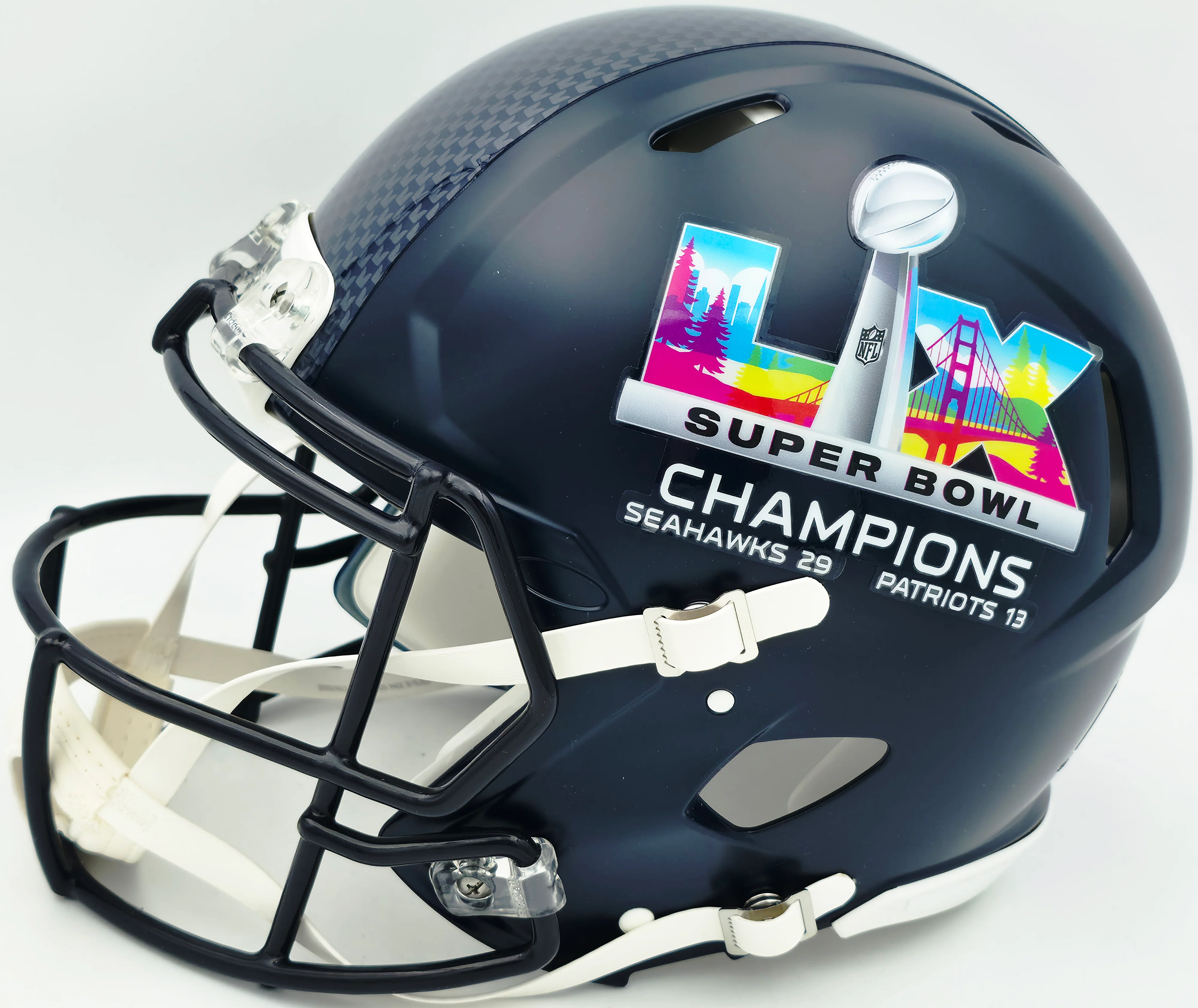 Jaxon Smith-Njigba Autographed Seattle Seahawks Blue Super Bowl LX Champions Logo Full Size Authentic Speed Helmet Fanatics Holo Stock #262359 - Image 3