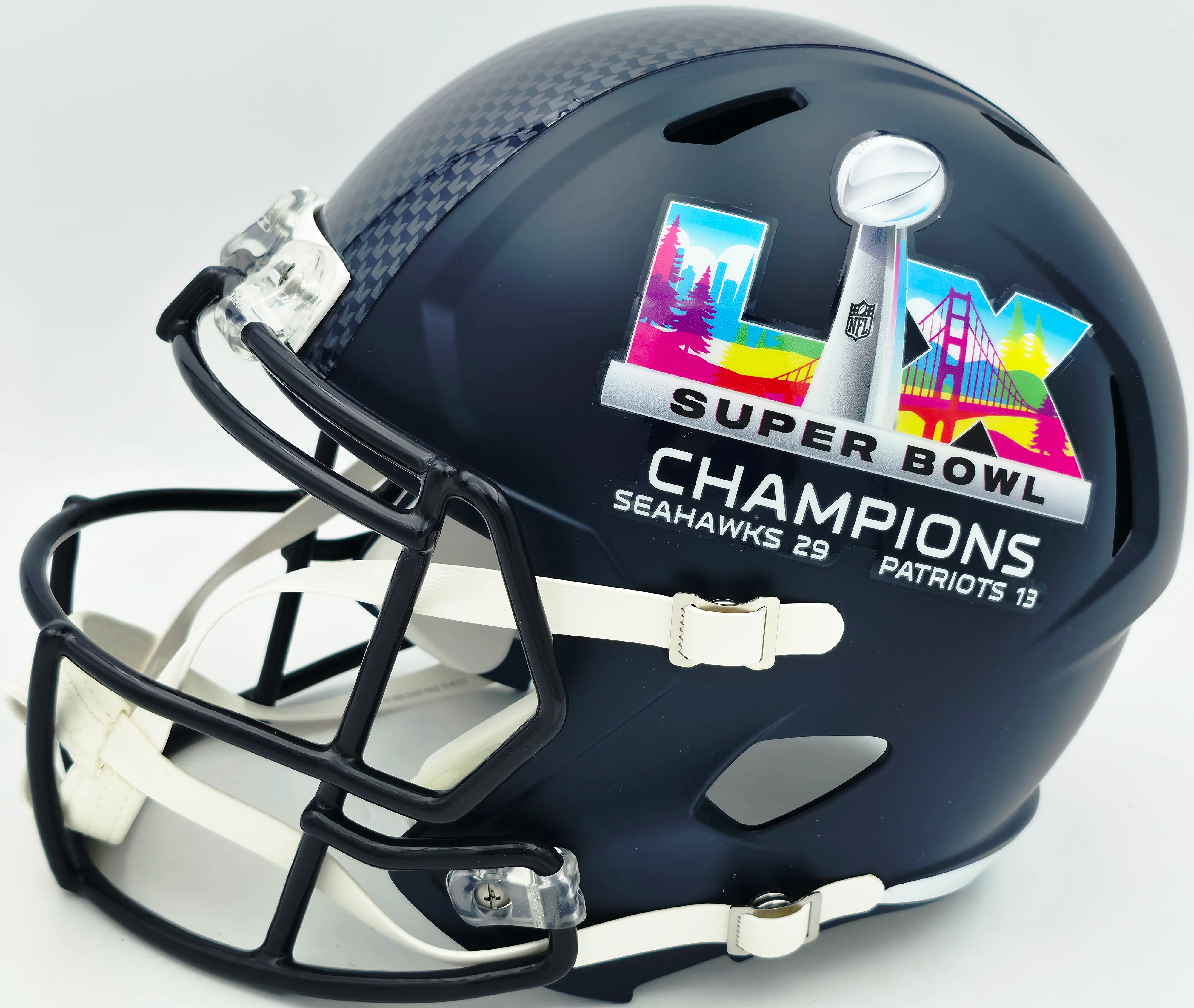 Jaxon Smith-Njigba Autographed Seattle Seahawks Blue Super Bowl LX Champions Logo Full Size Speed Replica Helmet Fanatics Holo Stock #262360 - Image 3