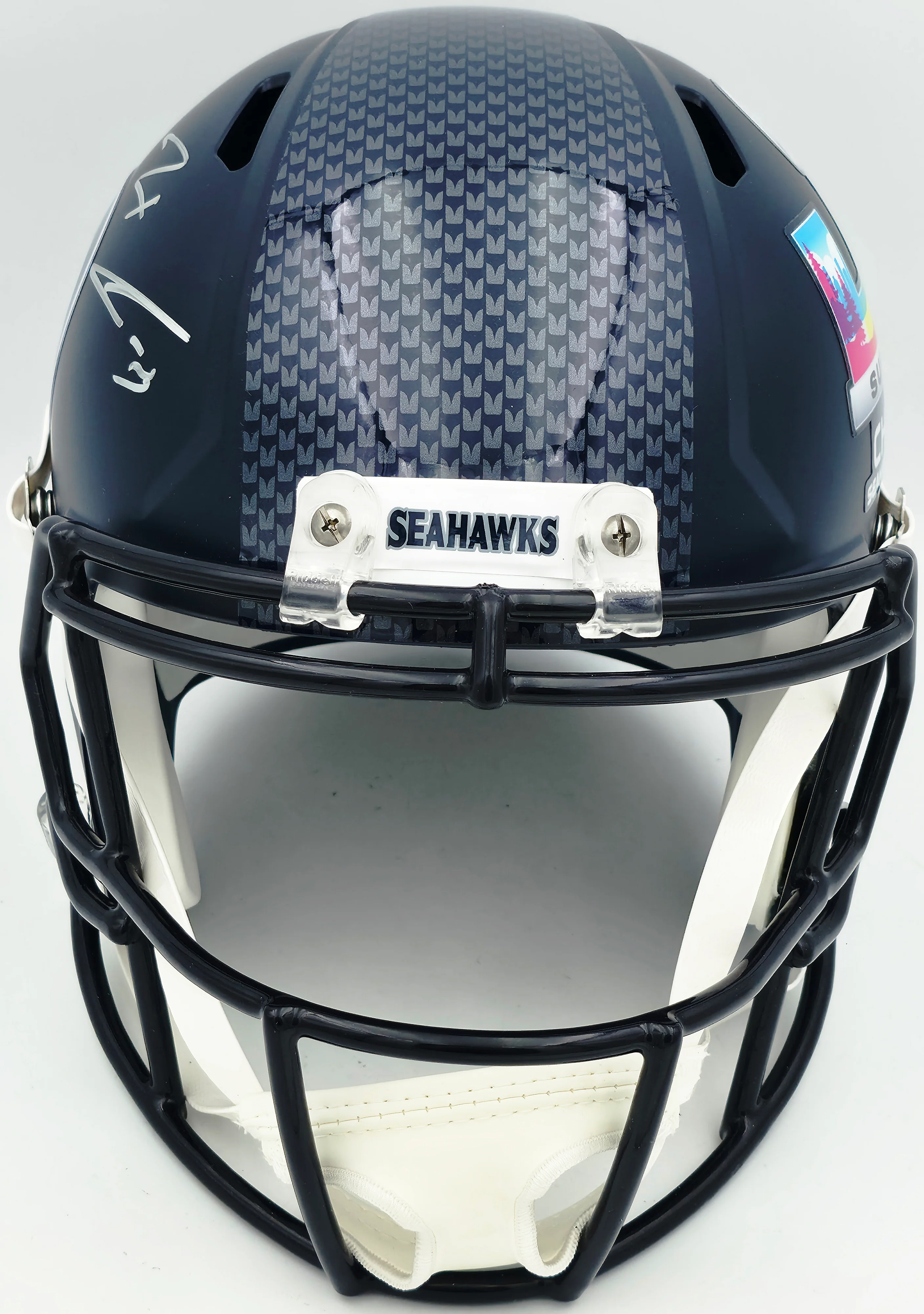 Jaxon Smith-Njigba Autographed Seattle Seahawks Blue Super Bowl LX Champions Logo Full Size Speed Replica Helmet Fanatics Holo Stock #262360 - Image 4