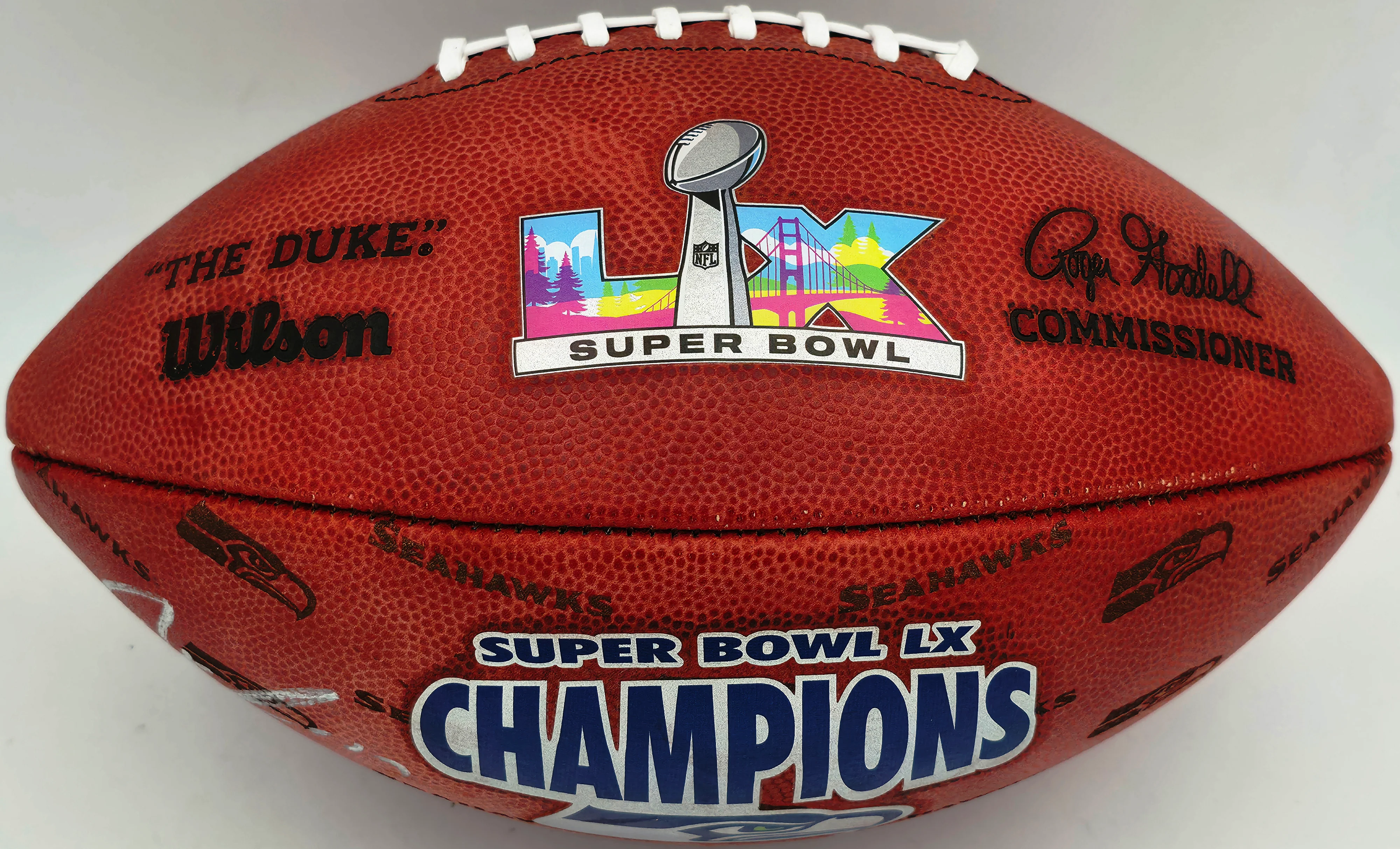 Jaxon Smith-Njigba Autographed Seattle Seahawks Official Super Bowl LX Logo Leather Football Fanatics Holo Stock #262362 - Image 3