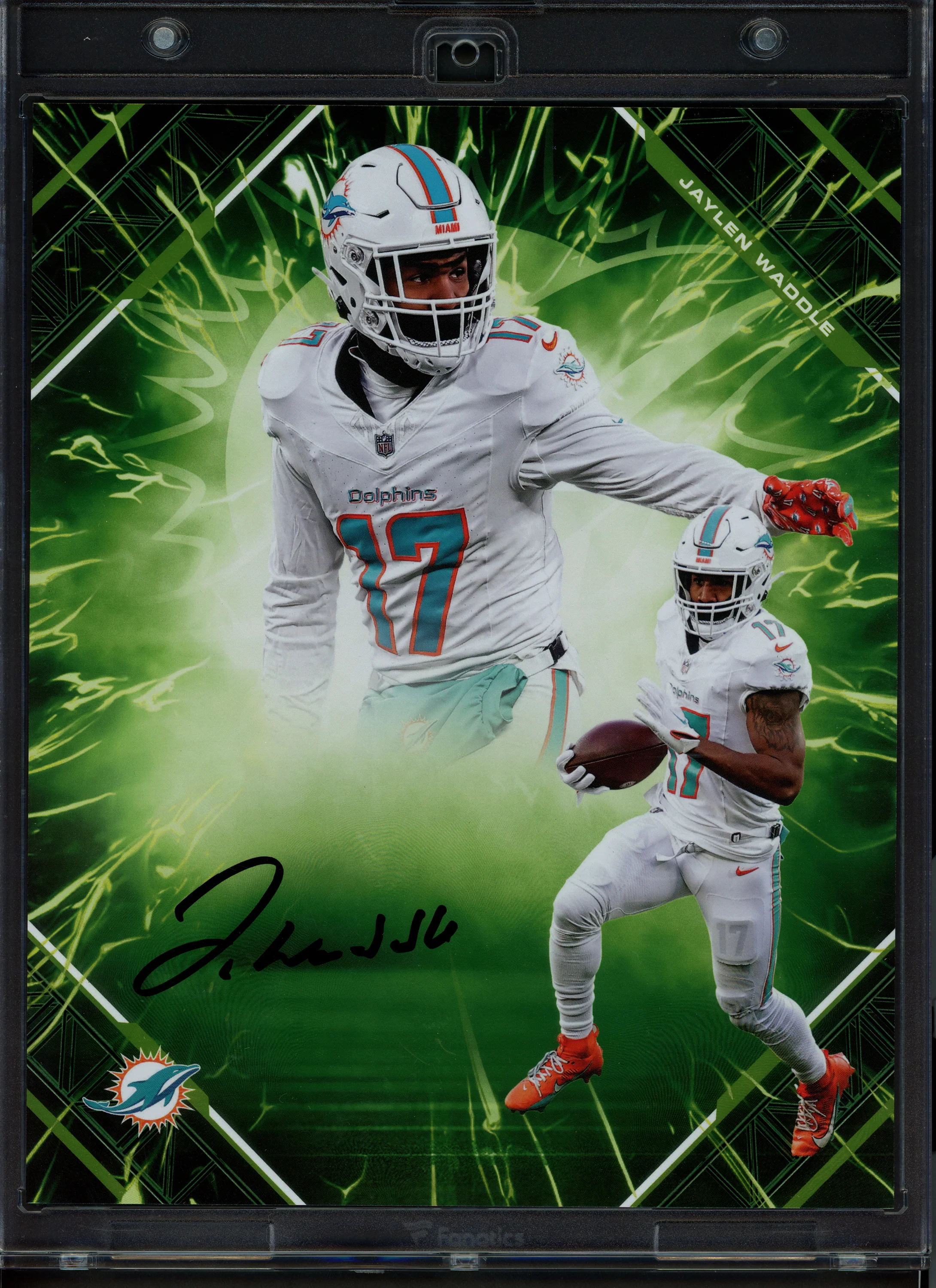 Jaylen Waddle Autographed 2025 Under Wraps NFL Emanate Green Card Miami Dolphins #64/99 Fanatics Holo #BB14599111