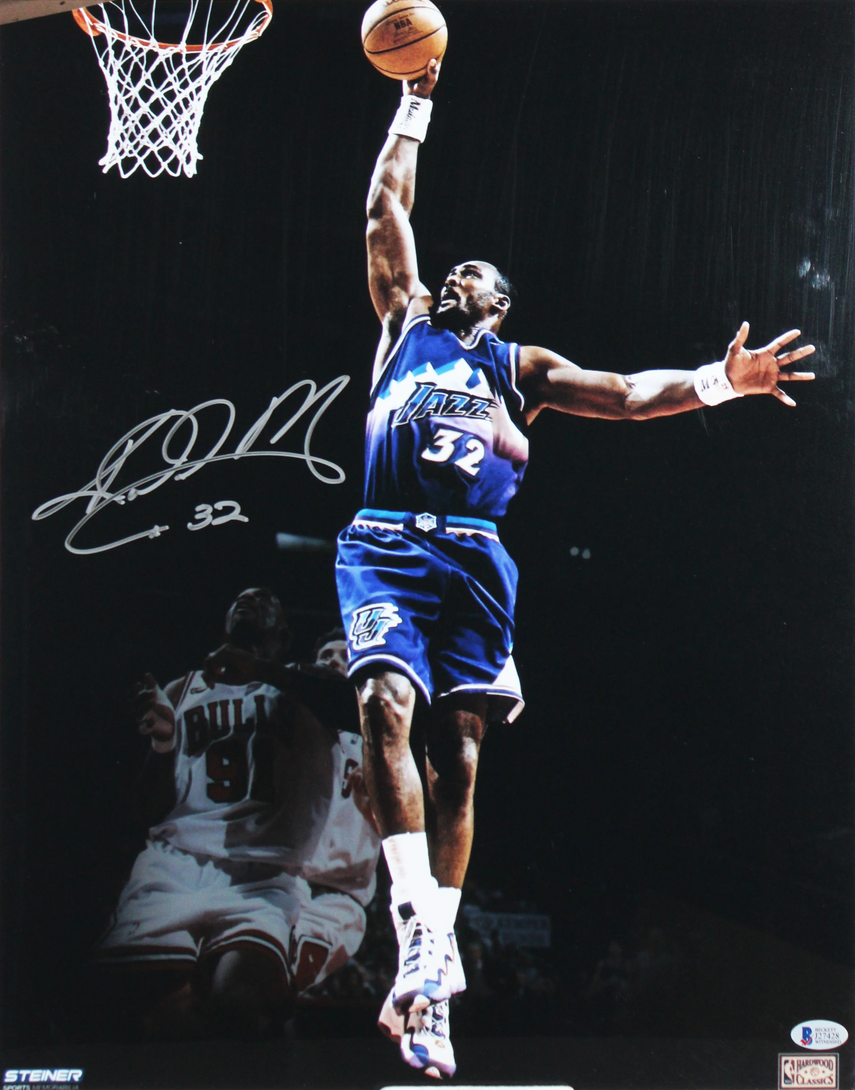 Jazz Karl Malone Signed 16x20 Framed Vertical Spotlight Photo BAS Witnessed - Image 3