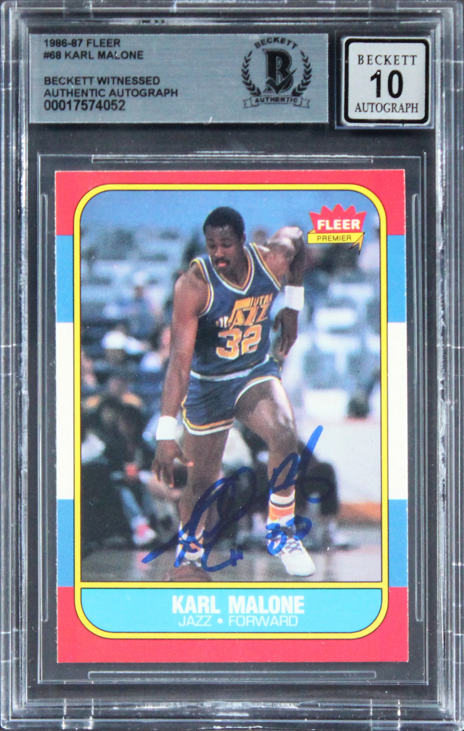 Jazz Karl Malone Signed 1986 Fleer #68 Rookie Card Auto 10! BAS Slabbed - Image 2