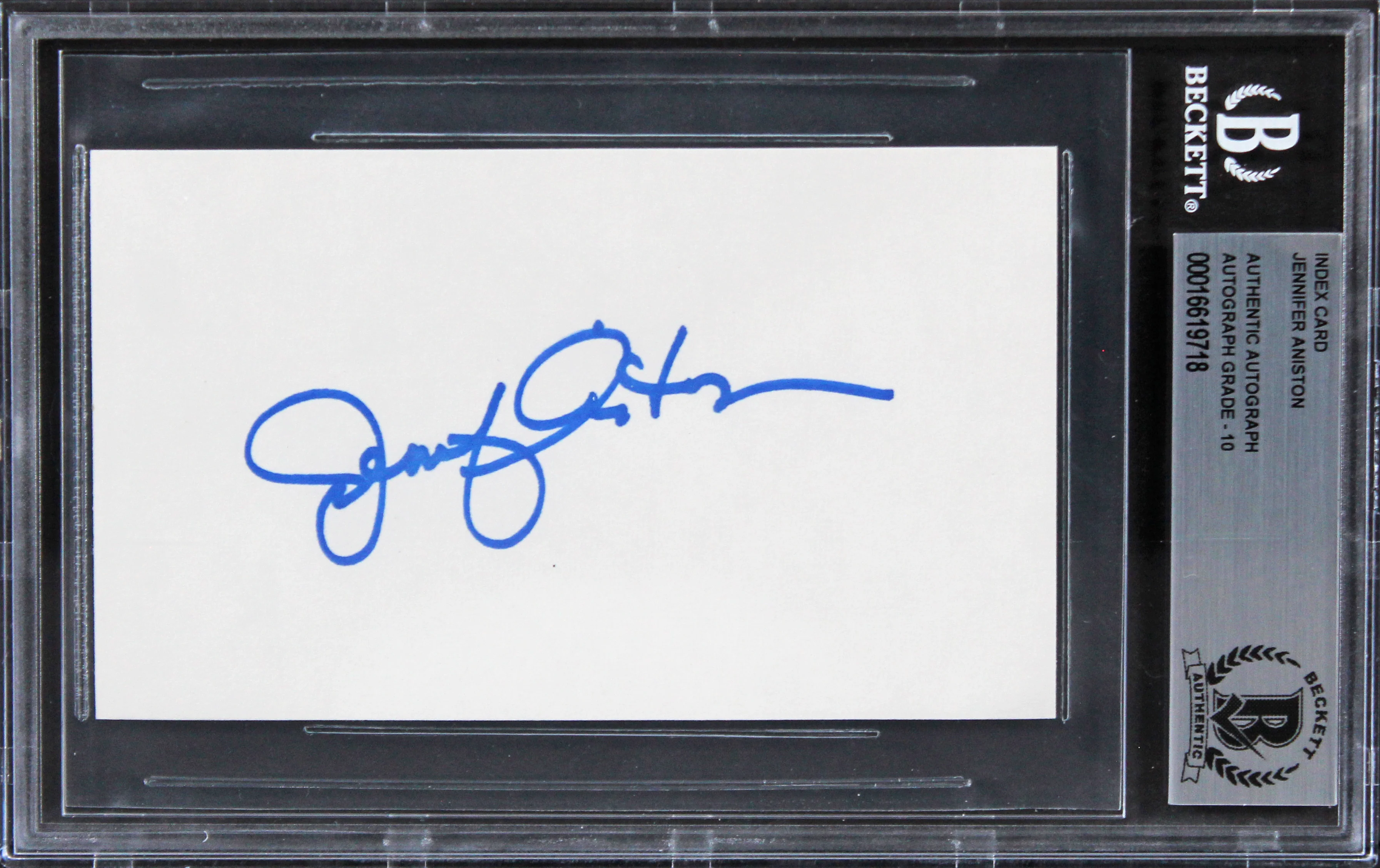 Jennifer Aniston Friends Signed 3x5 Index Card Auto Graded Gem 10! BAS Slabbed 1 - Image 2