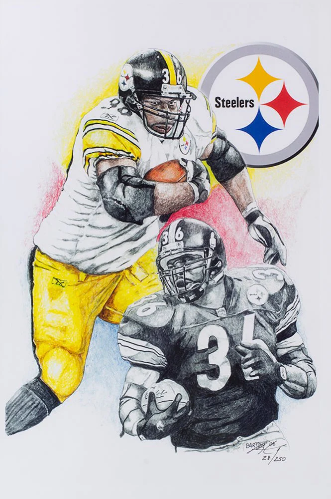 Jerome Bettis Steelers Framed 13x19 Lithograph Signed By Artist Brian Barton PA - Image 2