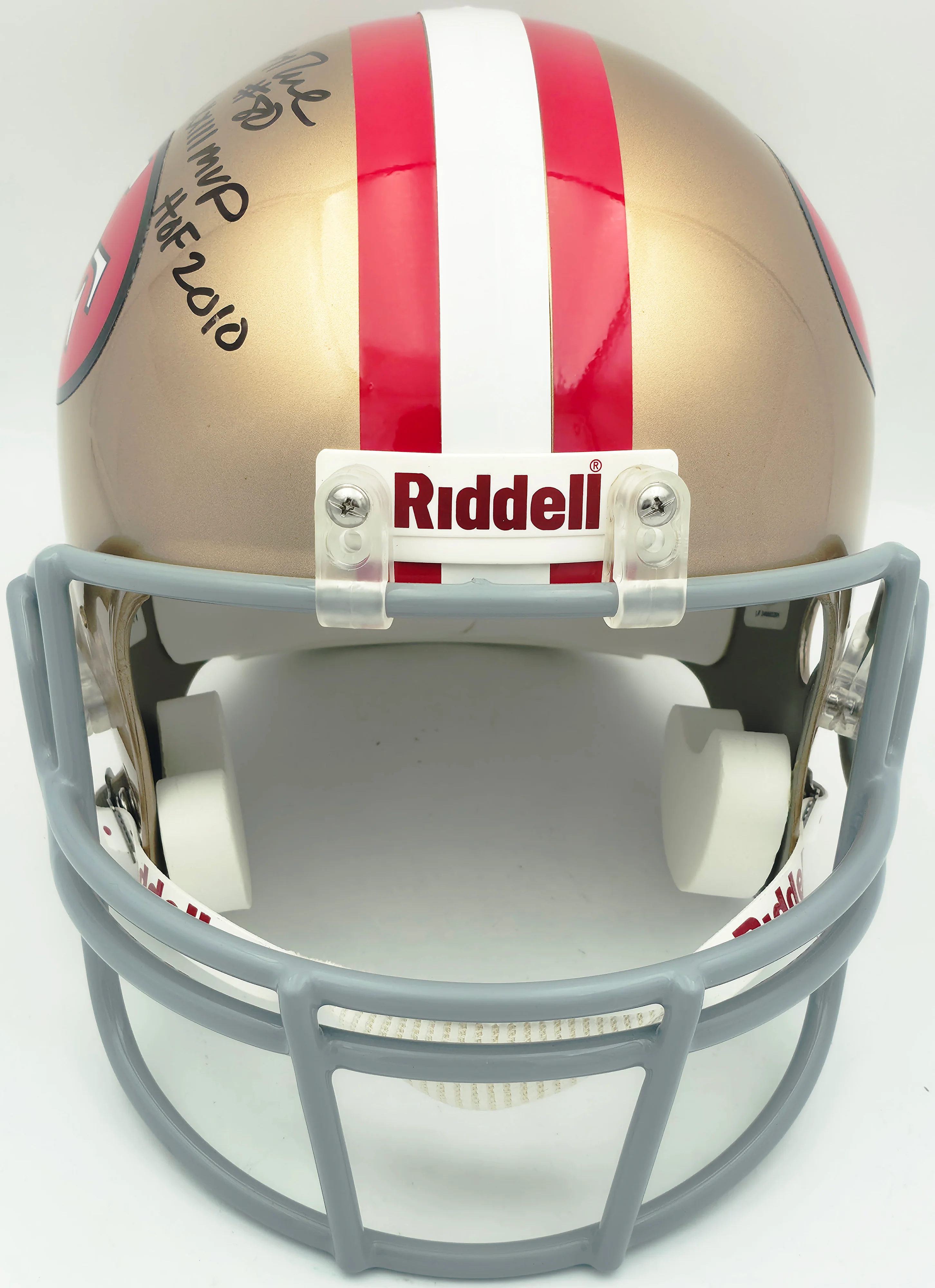 Jerry Rice Autographed San Francisco 49ers Gold Full Size Replica Helmet "SB XXIII MVP HOF 2010" #13/23 UDA Holo #SHO93568 - Image 3