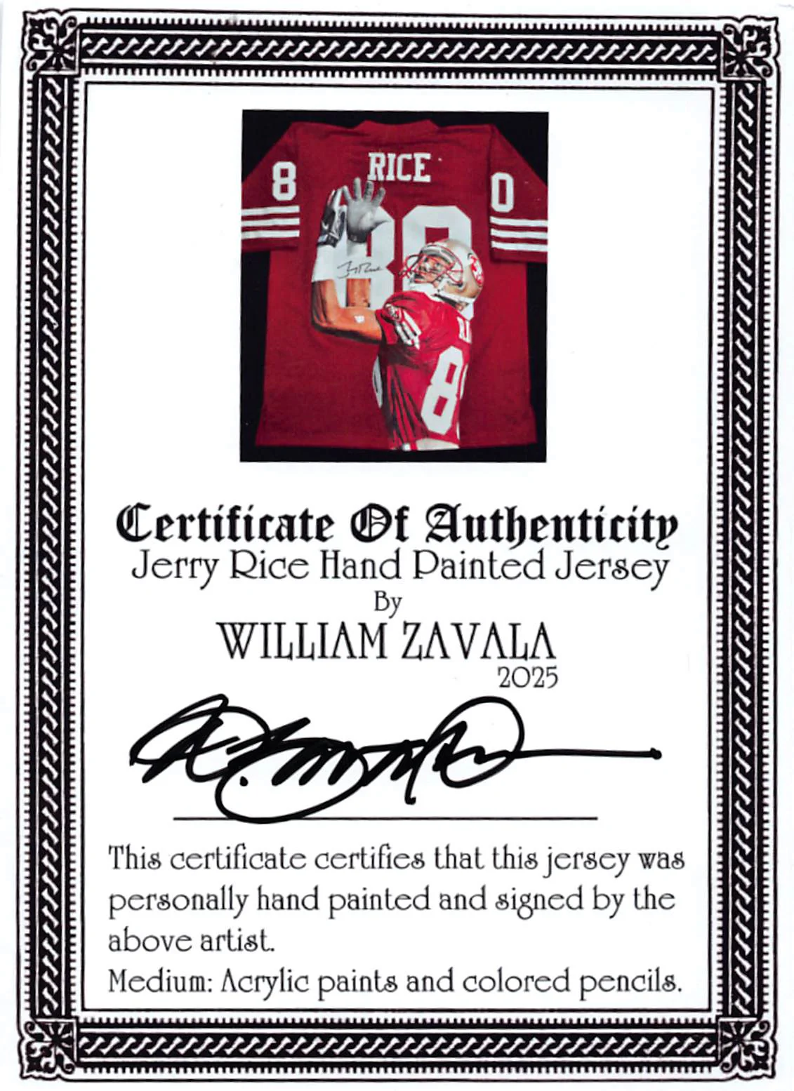 Jerry Rice Signed Hand Painted LE 1/1 By William Zavala Framed Jersey Fanatics - Image 6